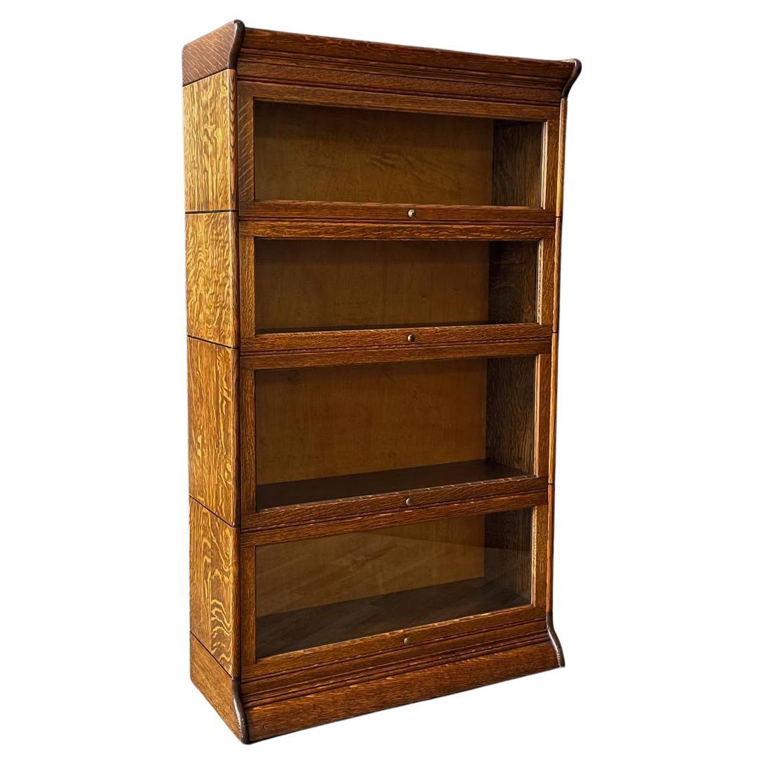 Antique Stackable Barristers Oak Bookcase w/ Glass Sliding Doors For Sale