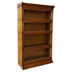 Antique Stackable Barristers Oak Bookcase w/ Glass Sliding Doors