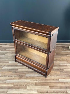 Antique Stackable Barristers Oak & Glass 2-Tier Bookcase Shelf Cabinet