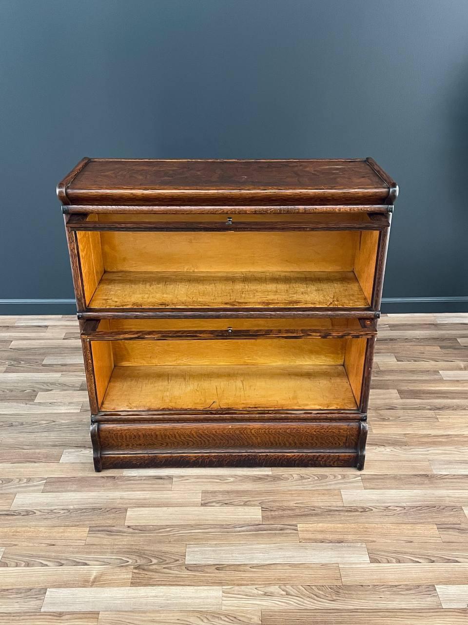 Mission Antique Stackable Barristers Oak & Glass 2-Tier Bookcase Shelf Cabinet For Sale