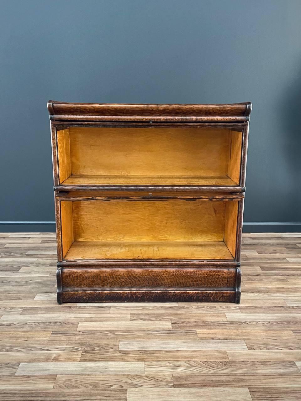 American Antique Stackable Barristers Oak & Glass 2-Tier Bookcase Shelf Cabinet For Sale