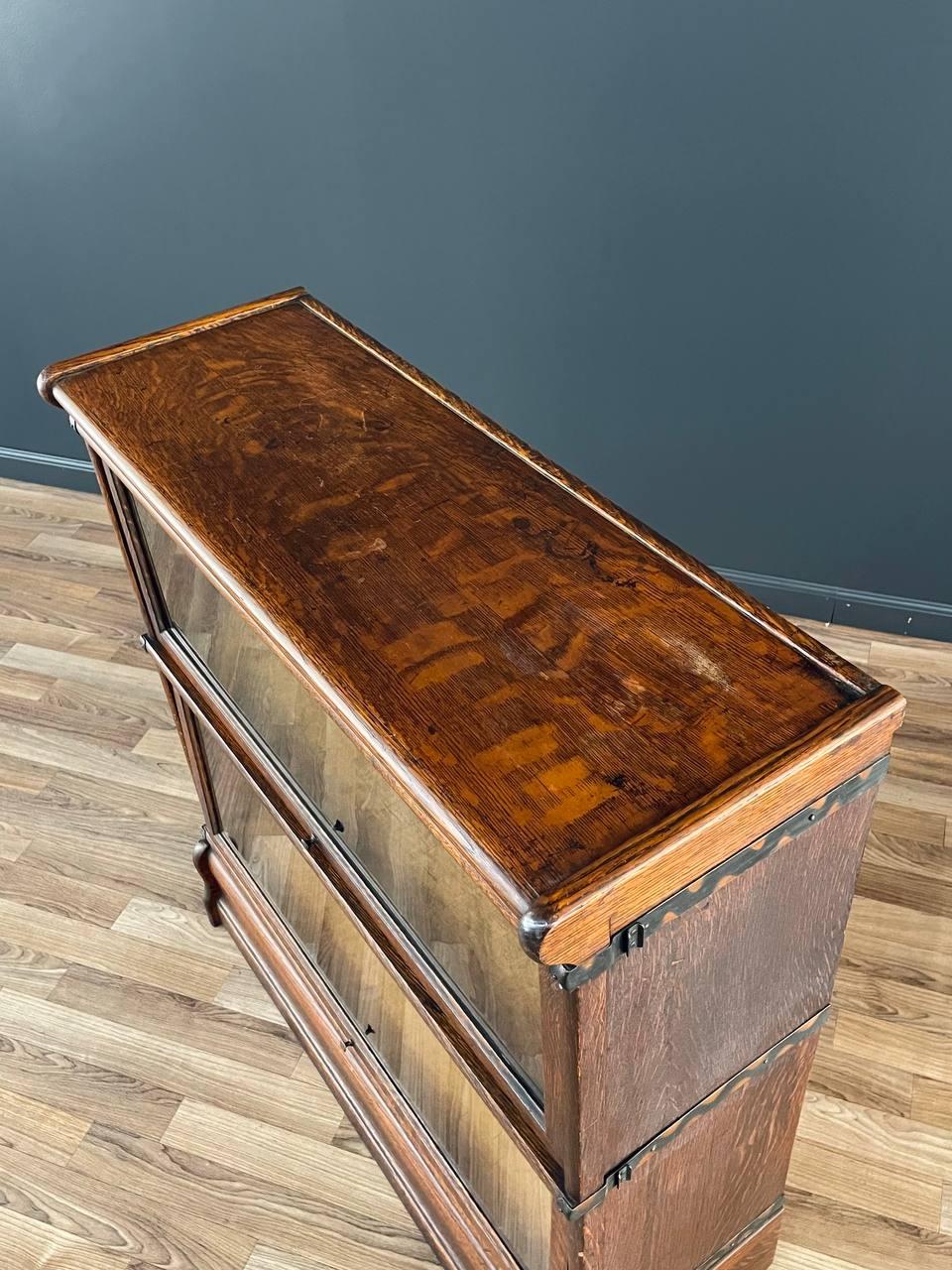 Antique Stackable Barristers Oak & Glass 2-Tier Bookcase Shelf Cabinet For Sale 2