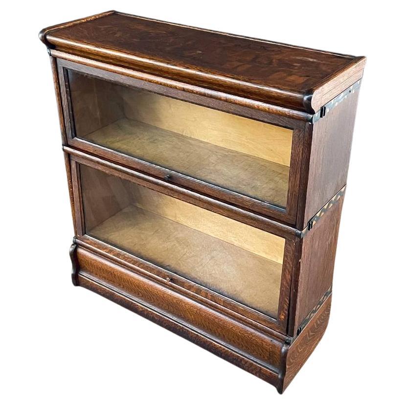 Antique Stackable Barristers Oak & Glass 2-Tier Bookcase Shelf Cabinet For Sale
