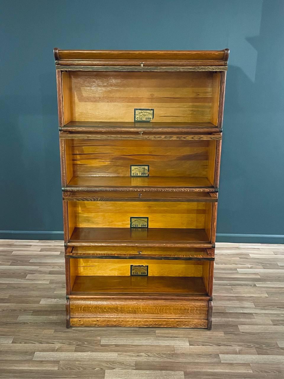 American Antique Stackable Barristers Oak & Glass 4-Tier Bookcase by The Globe-Wernicke