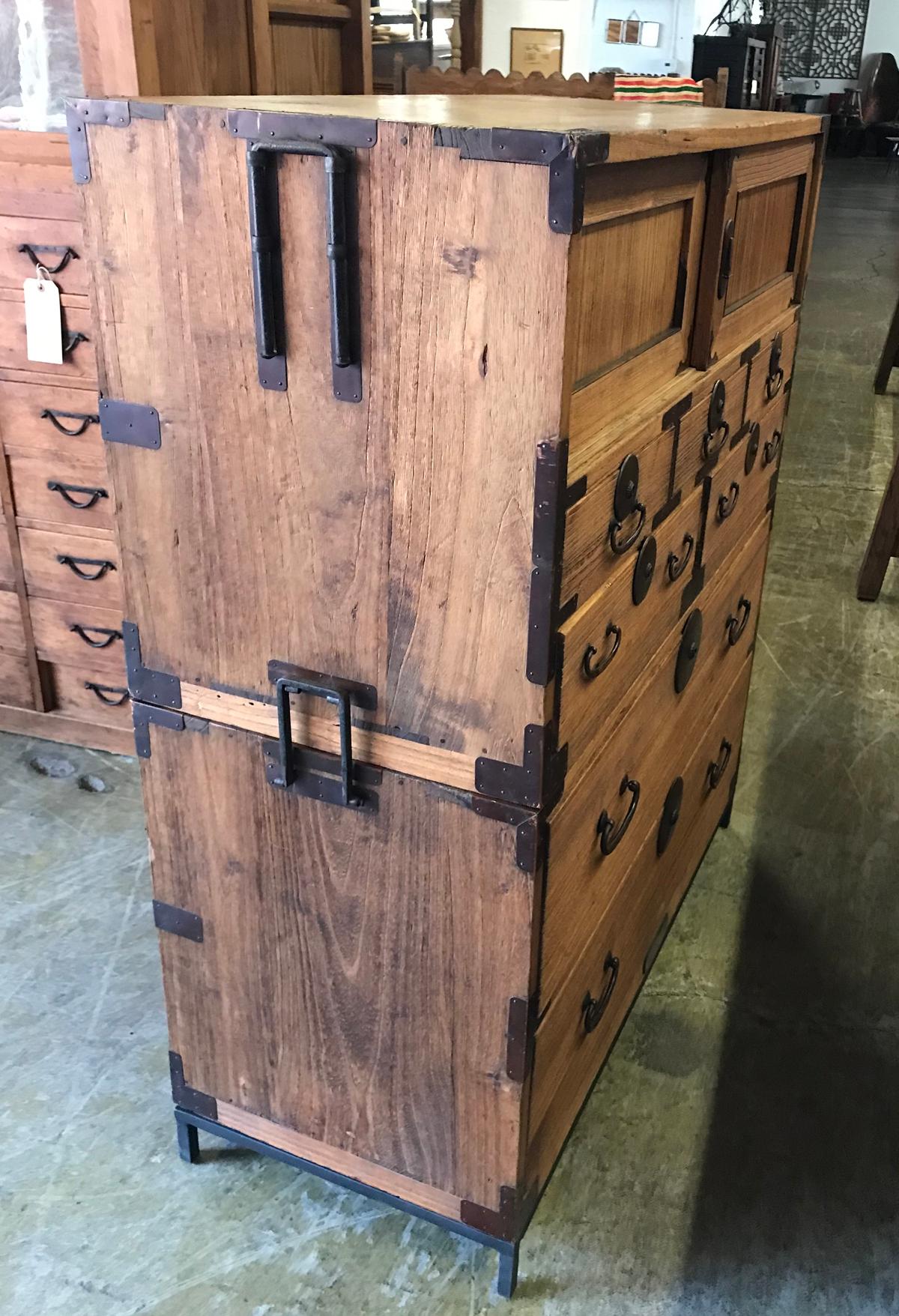 Antique Stacked Japanese Tansu on Custom base In Good Condition In Los Angeles, CA