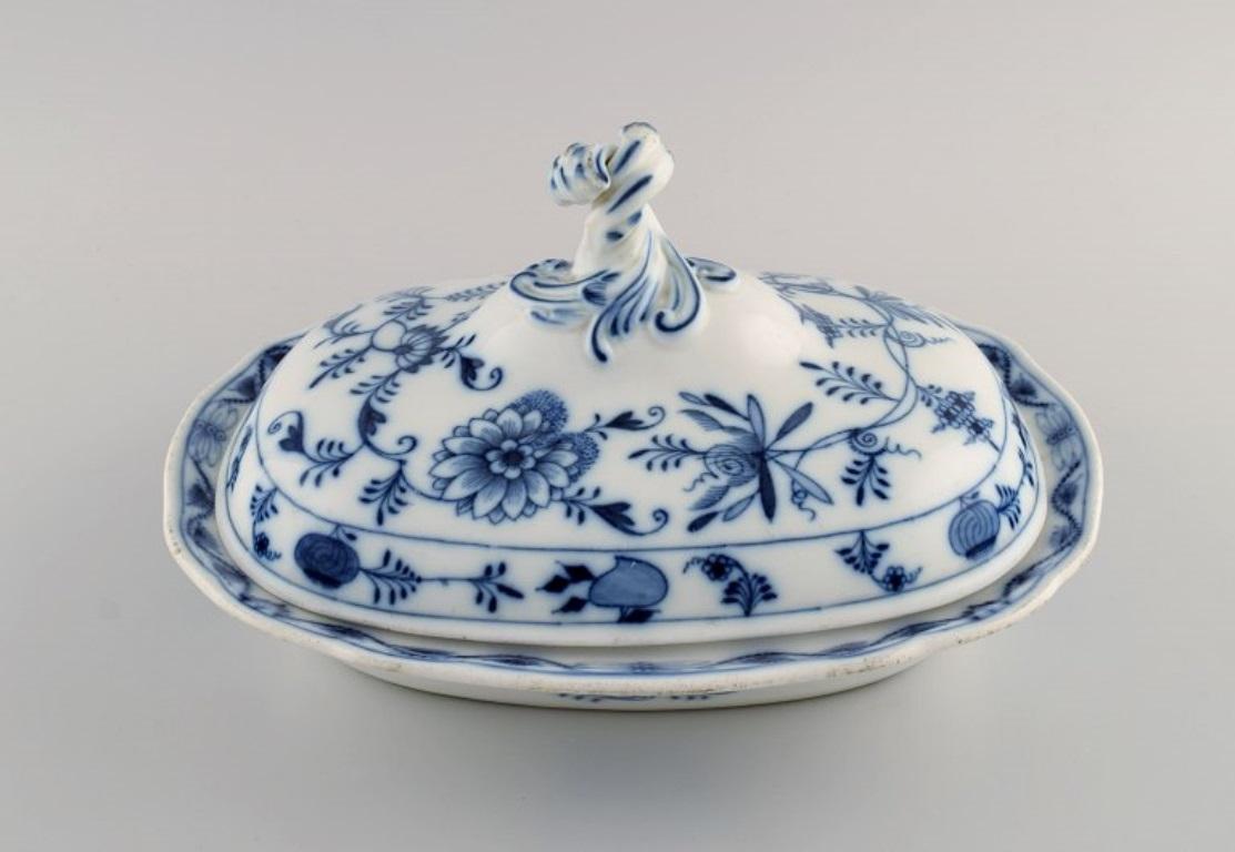 German Antique Stadt Meissen Blue Onion Lidded Tureen in Hand Painted Porcelain