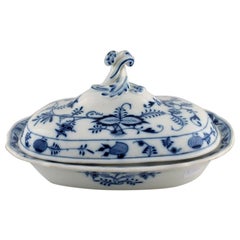 Antique Stadt Meissen Blue Onion Lidded Tureen in Hand Painted Porcelain