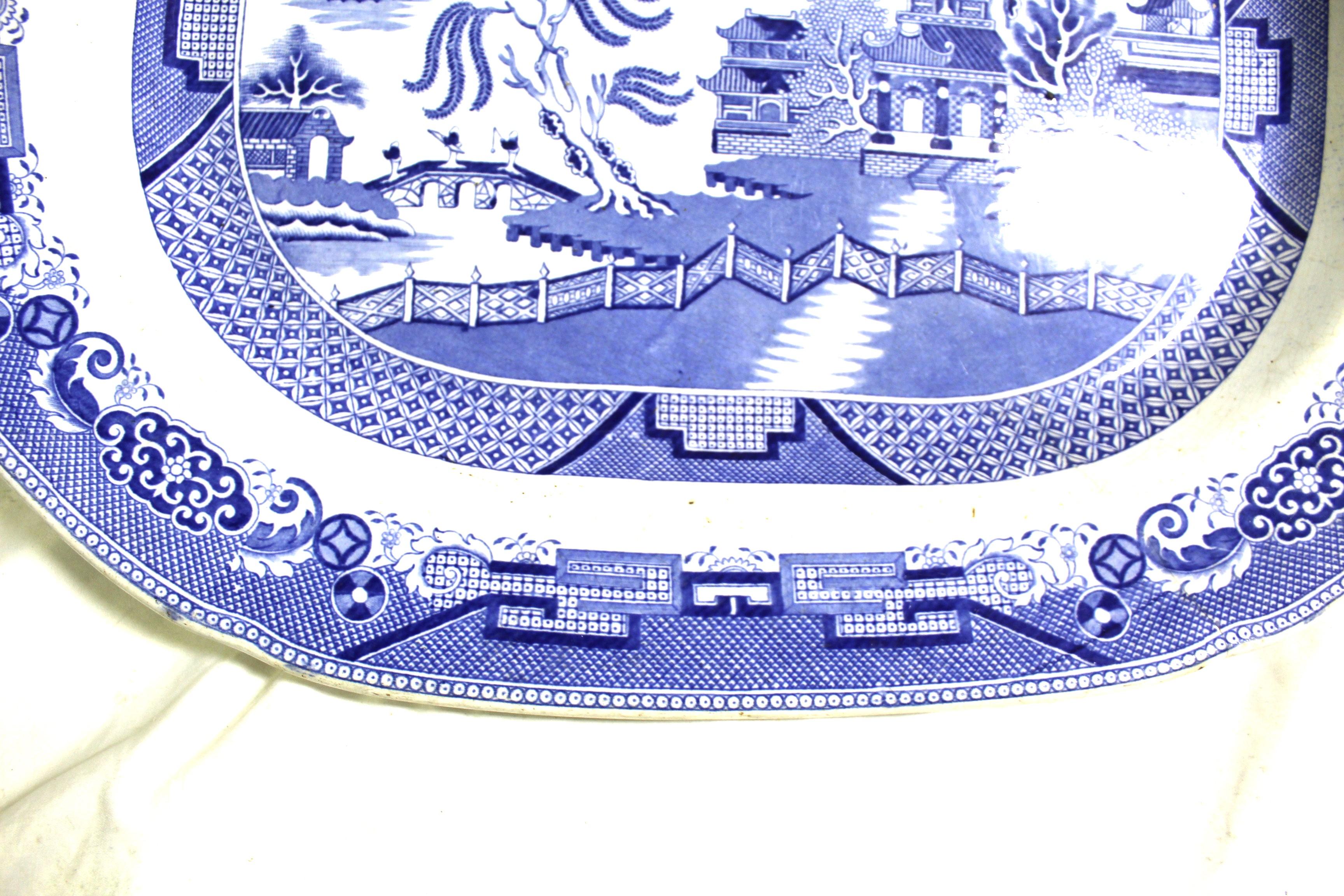 Edoardiano Piatto antico Staffashire, Extra Lg  , Blue & White , 21