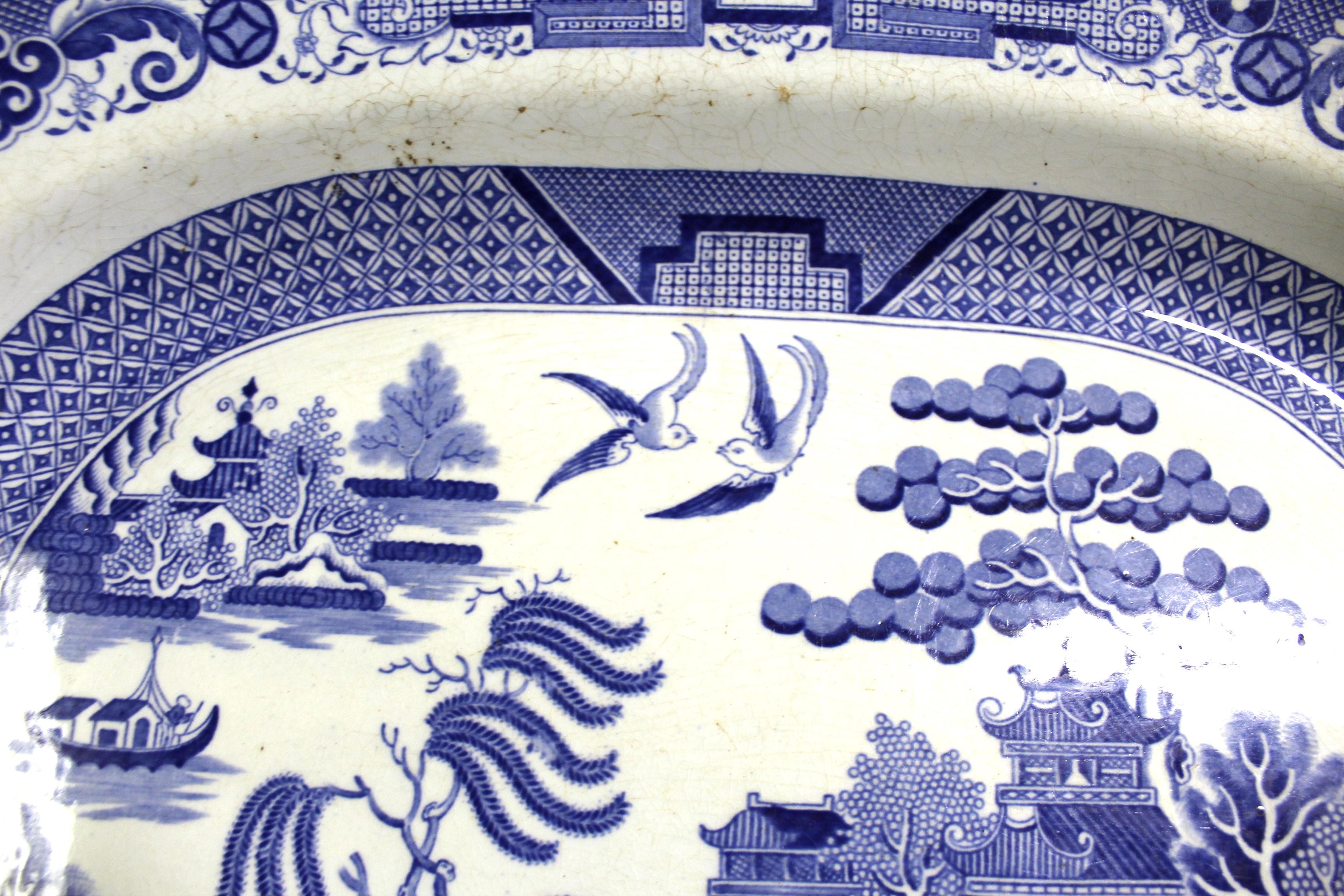 Inglese Piatto antico Staffashire, Extra Lg  , Blue & White , 21