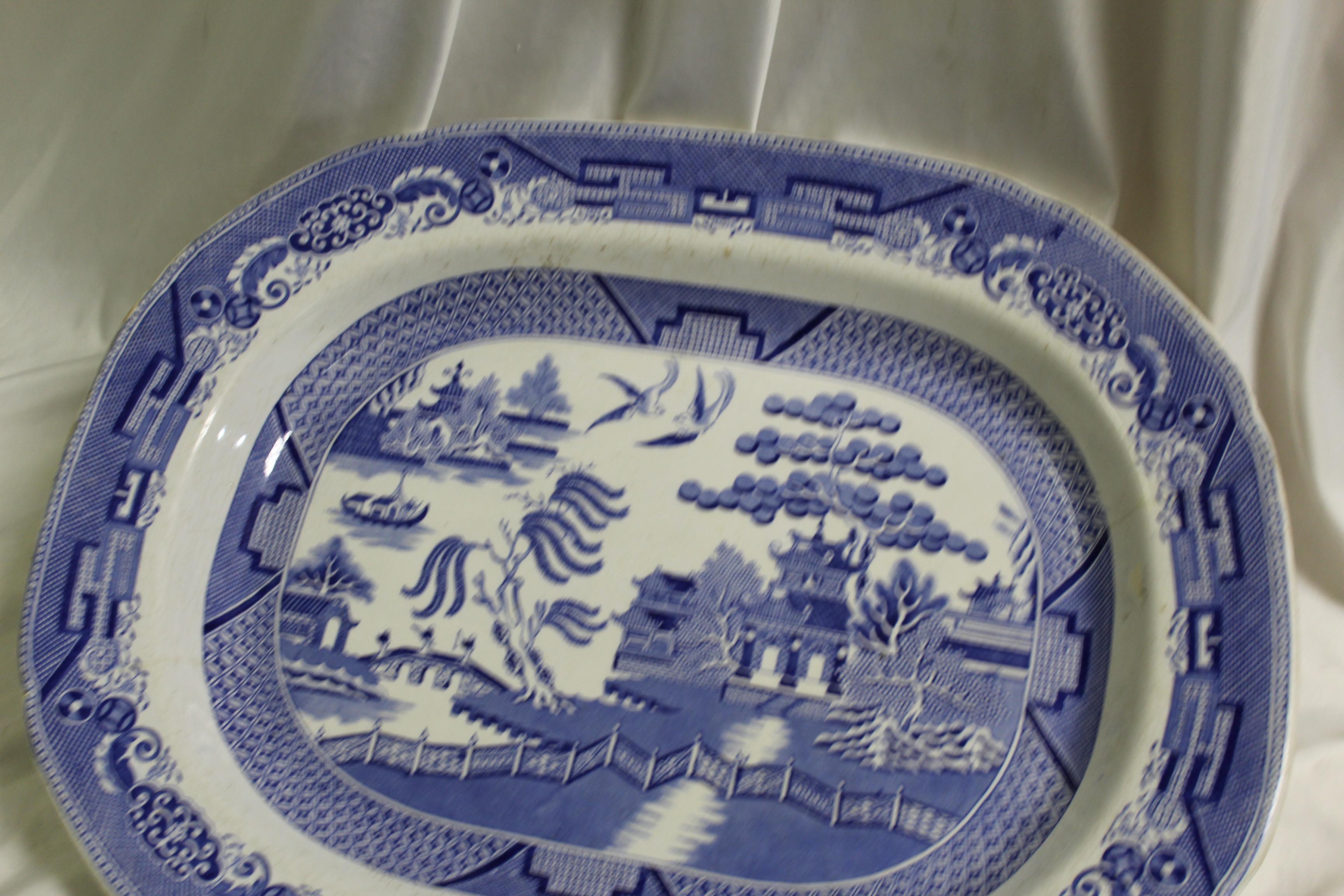 Fatto a mano Piatto antico Staffashire, Extra Lg  , Blue & White , 21