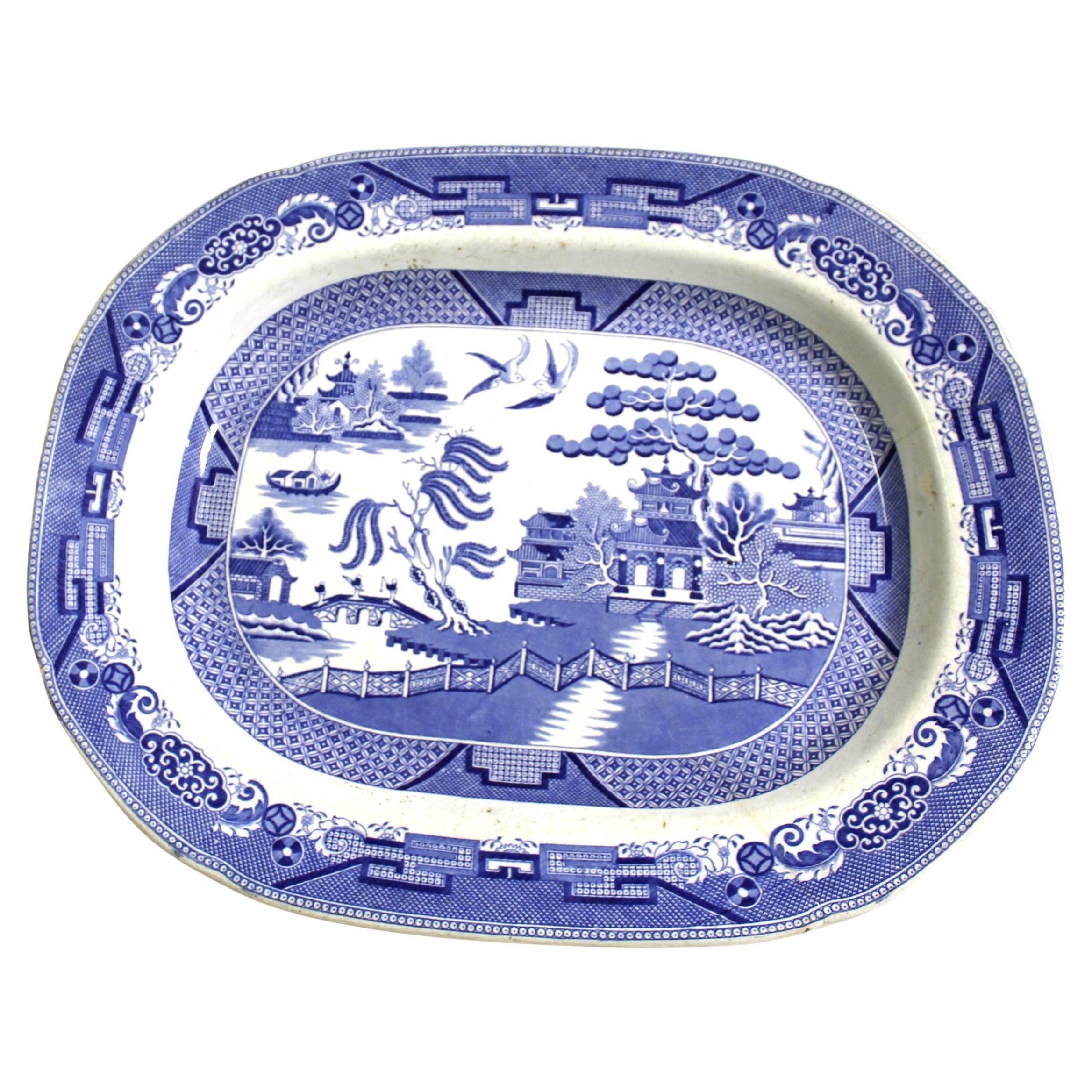 Plato Staffashire Antiguo , Extra Lg  , Azul y Blanco , 21"