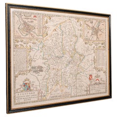 Antique Stafford County Map, English, Atlas Engraving, 17th Century, Cartography