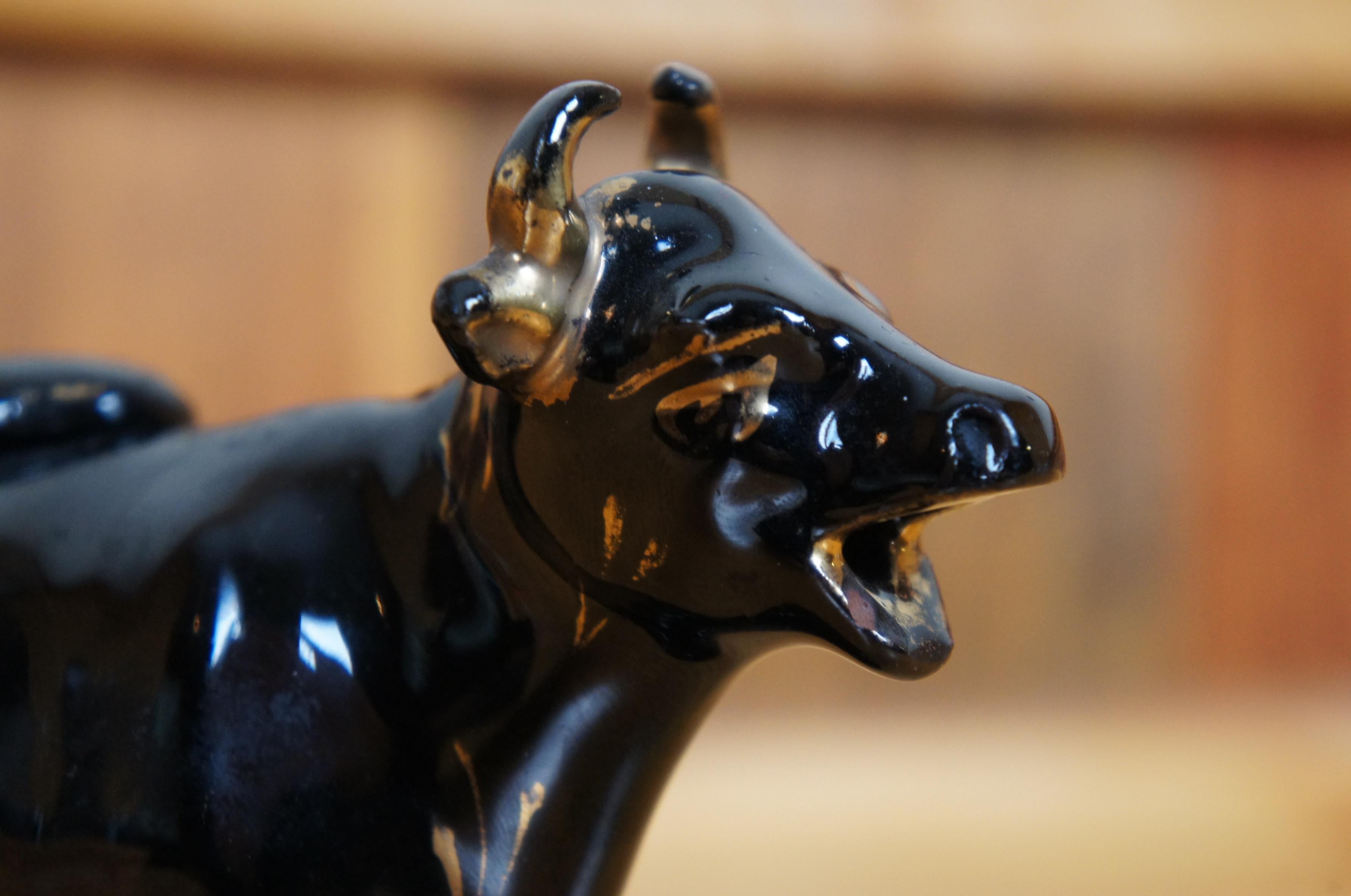 Antique Staffordshire Black Porcelain Jackfield Bull Cow Creamer Pitcher 7