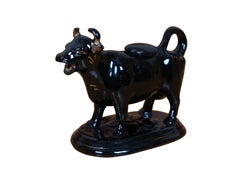 Antique Staffordshire Black Porcelain Jackfield Bull Cow Creamer Pitcher 7"