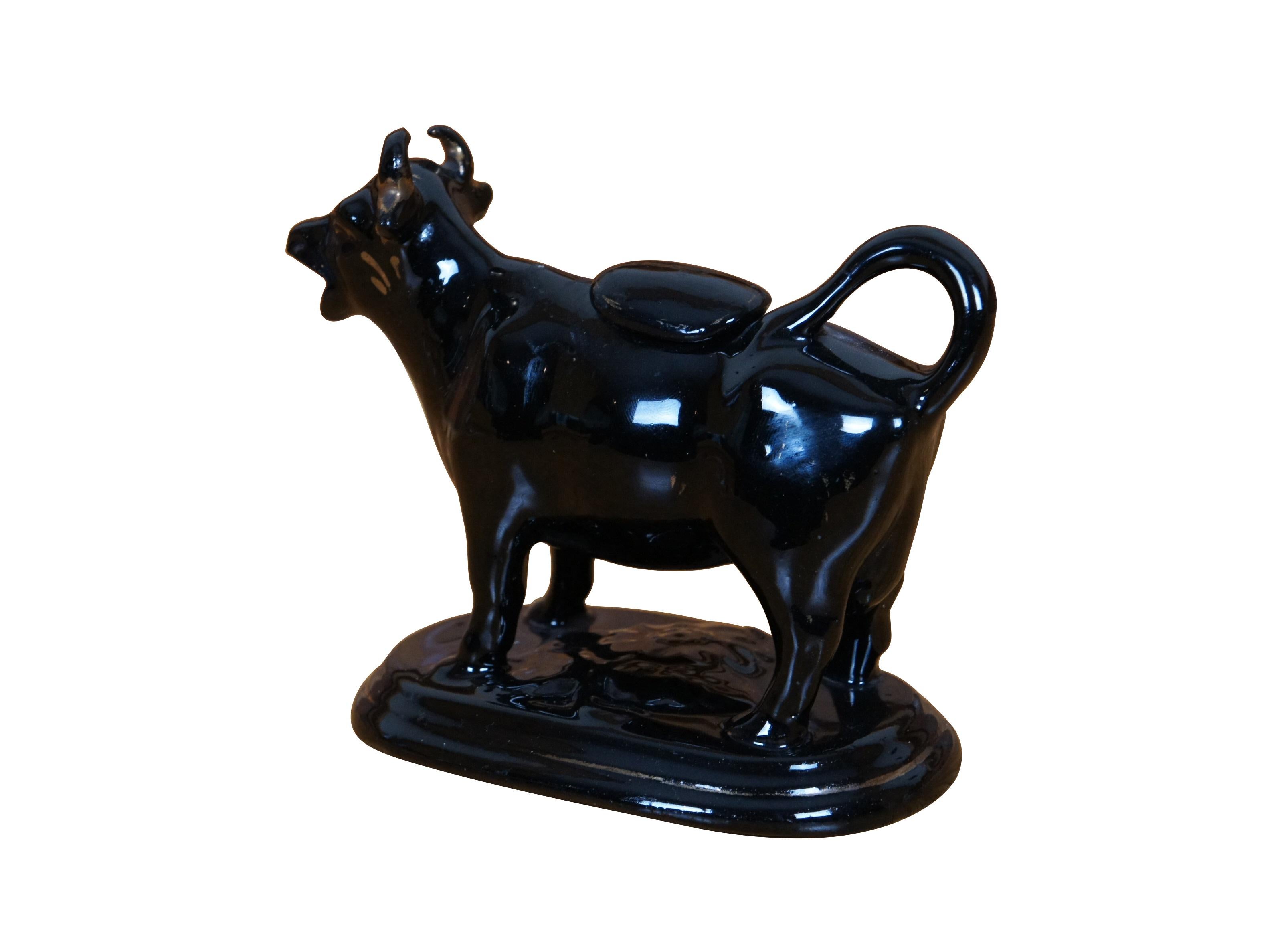 Vittoriano Antique Staffordshire Black Porcelain Jackfield Bull Cow Creamer Pitcher 7
