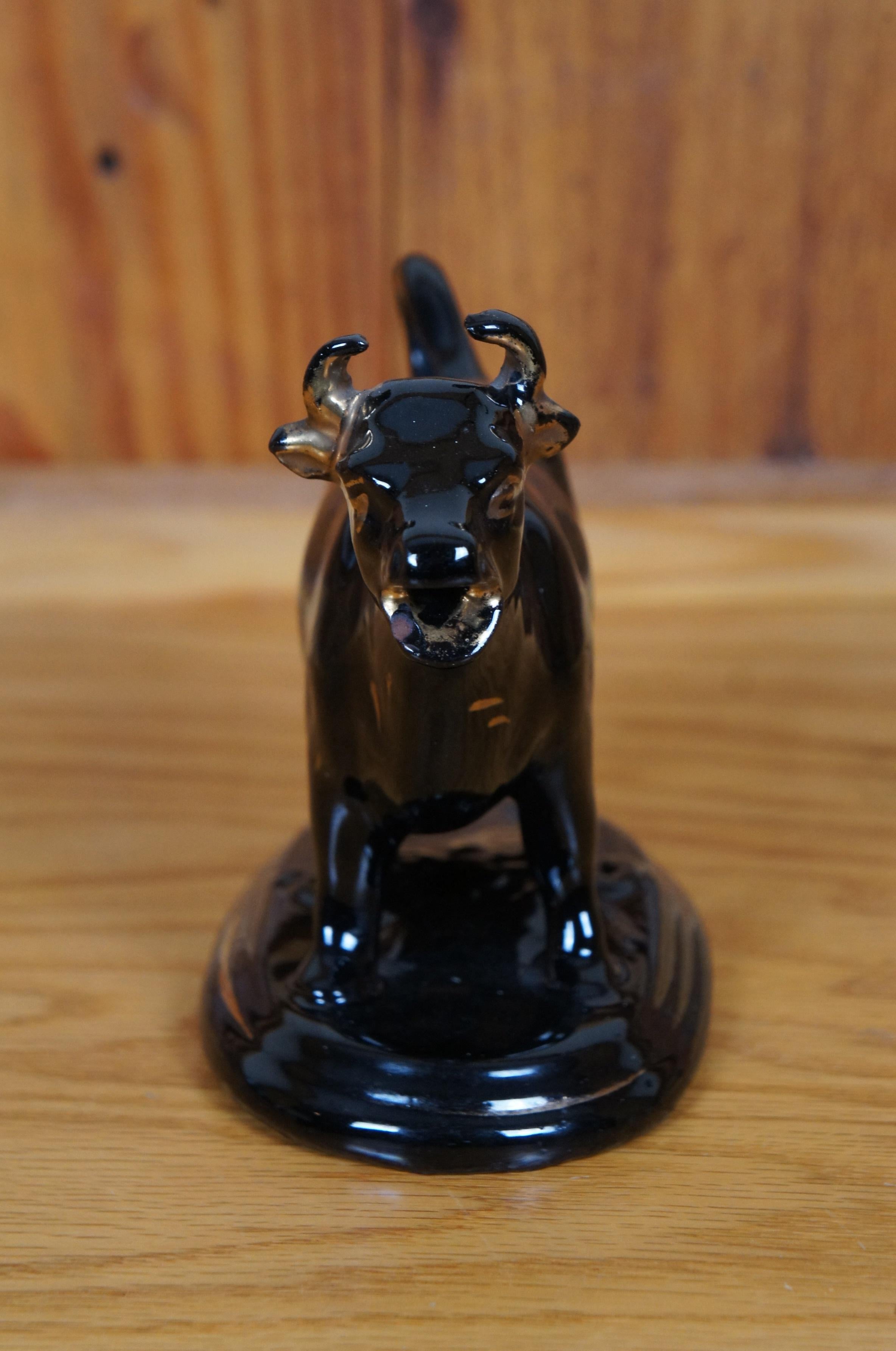 Porcellana Antique Staffordshire Black Porcelain Jackfield Bull Cow Creamer Pitcher 7
