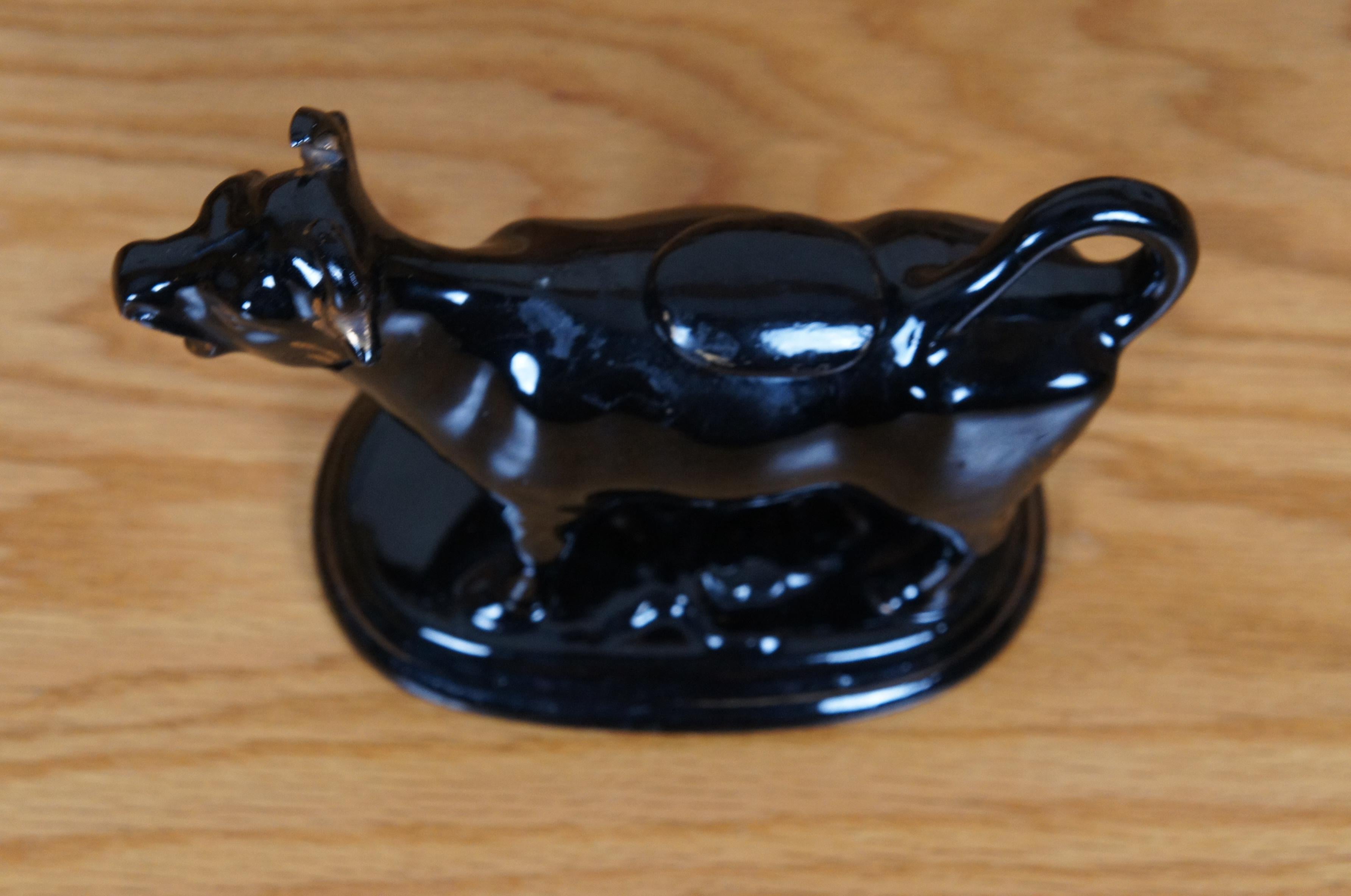 Antique Staffordshire Black Porcelain Jackfield Bull Cow Creamer Pitcher 7