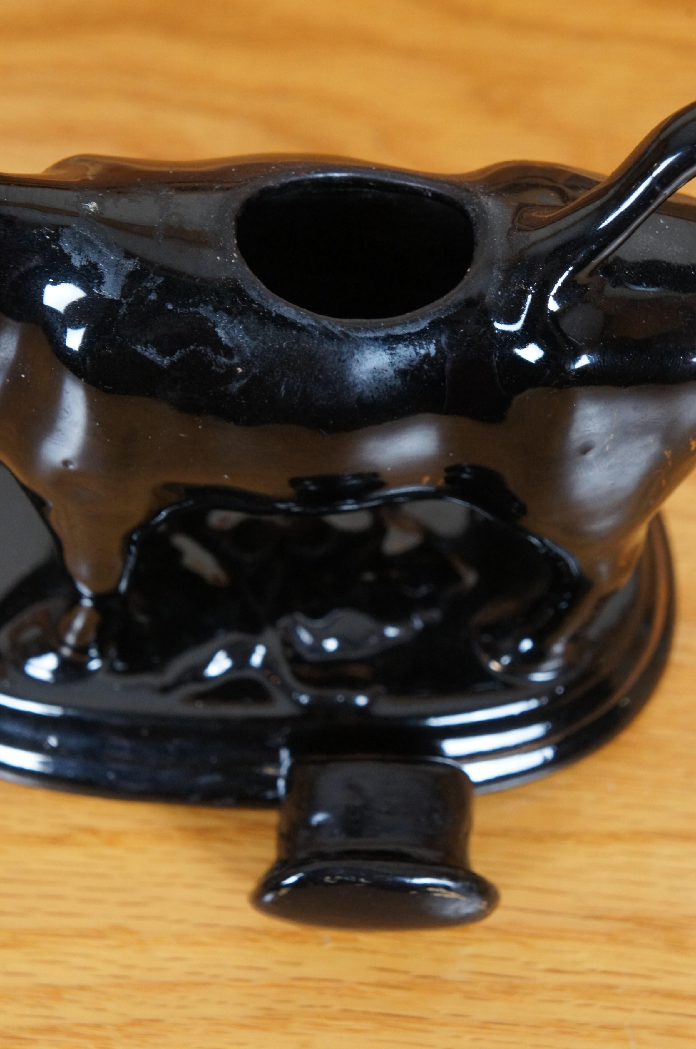 Antique Staffordshire Black Porcelain Jackfield Bull Cow Creamer Pitcher 7