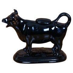 Antique Staffordshire Black Porcelain Jackfield Bull Cow Creamer Pitcher 7"