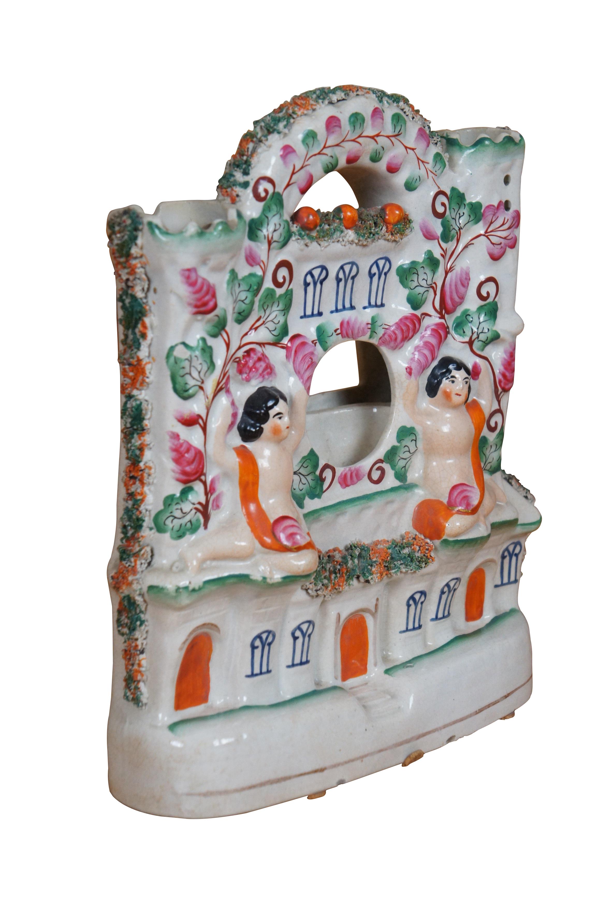 Victorian Antique Staffordshire Castle Cherub Pocket Watch Tower Spill Vase 10