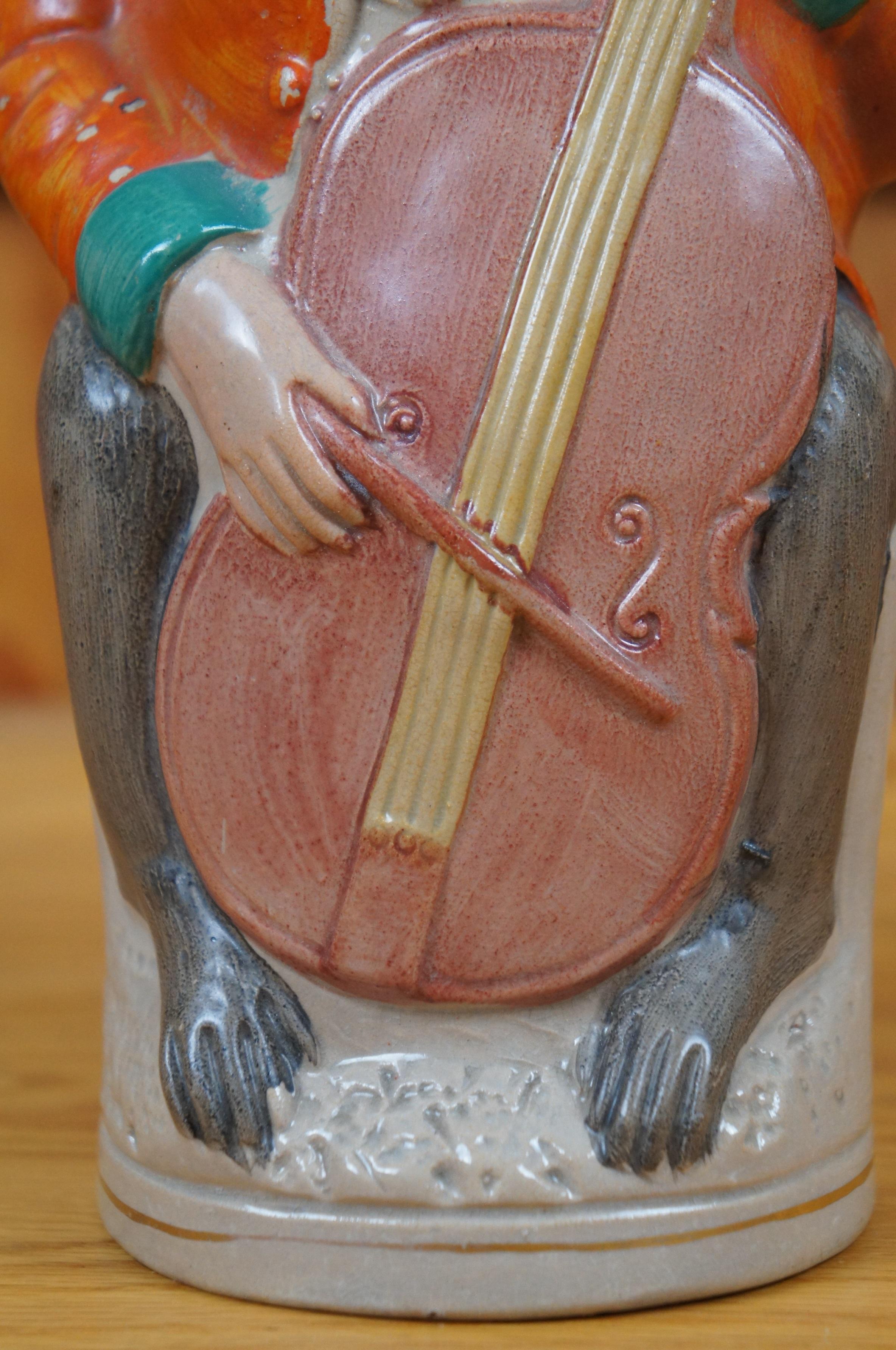 Antique Staffordshire Colonial Monkey Playing Cello Toby Pitcher Jug 12