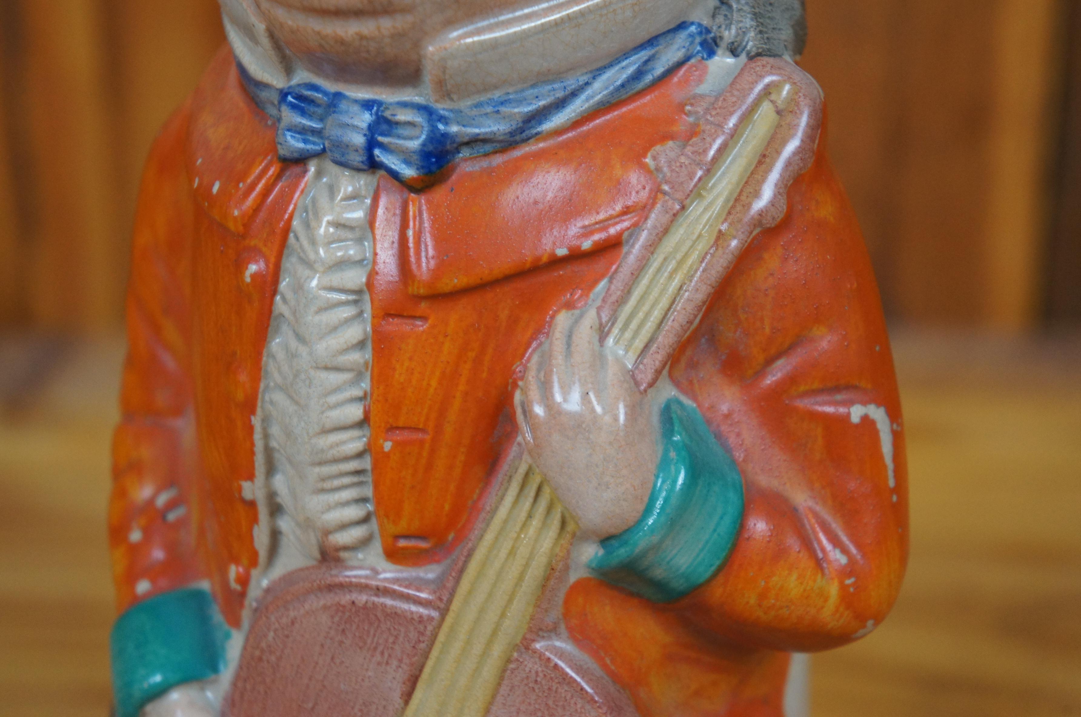 Antique Staffordshire Colonial Monkey Playing Cello Toby Pitcher Jug 12