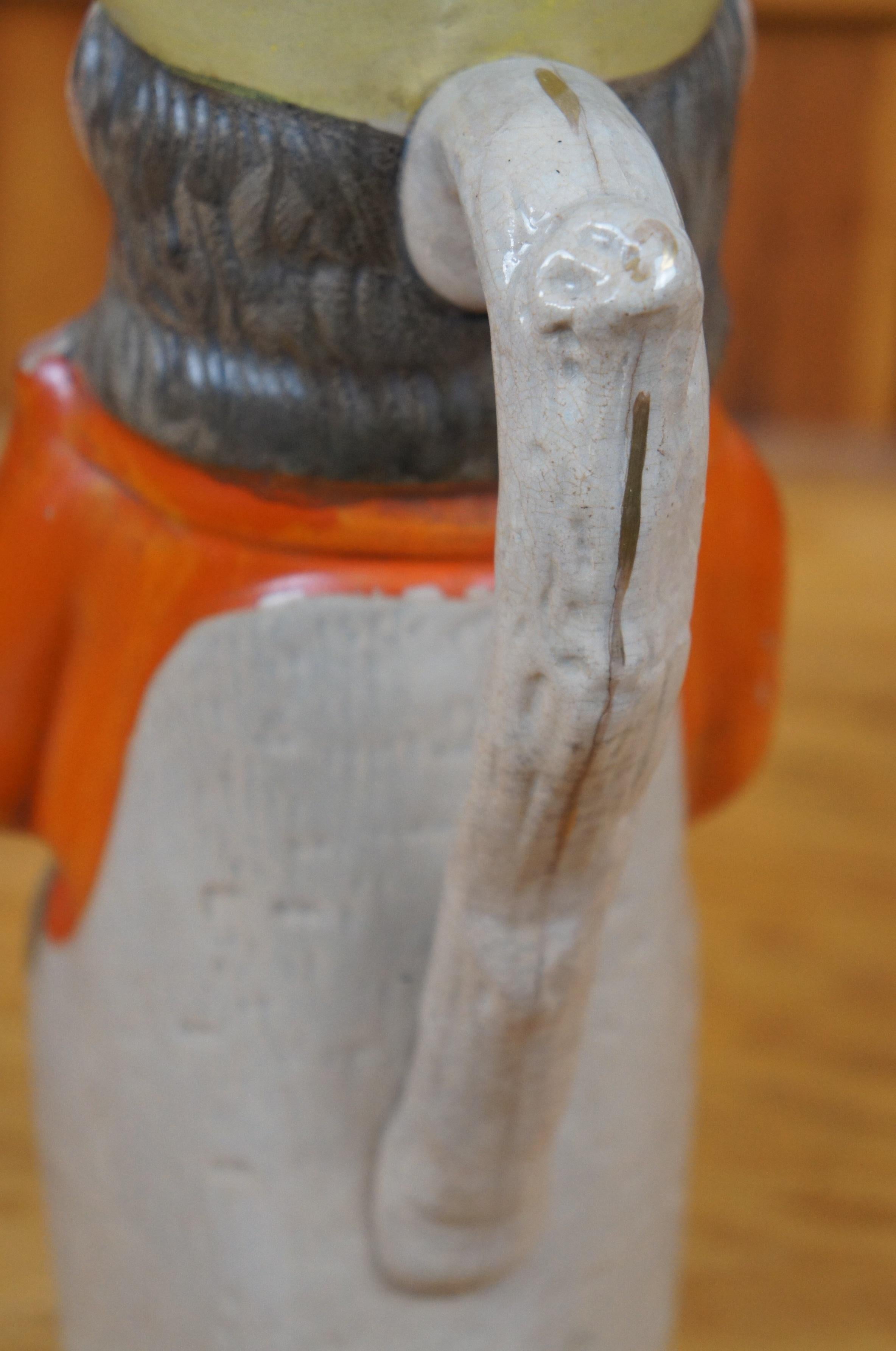 Antique Staffordshire Colonial Monkey Playing Cello Toby Pitcher Jug 12