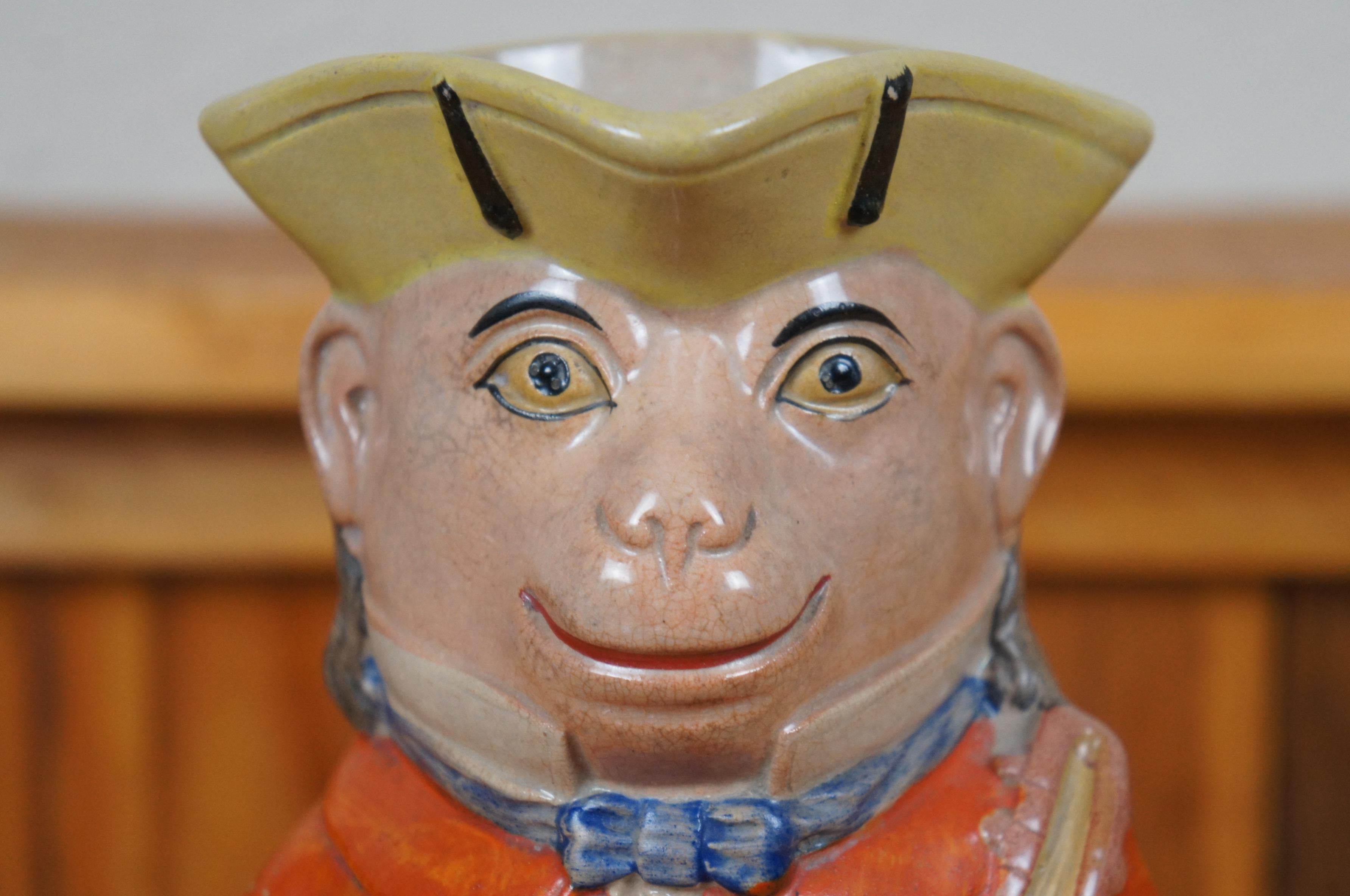 Antique Staffordshire Colonial Monkey Playing Cello Toby Pitcher Jug 12
