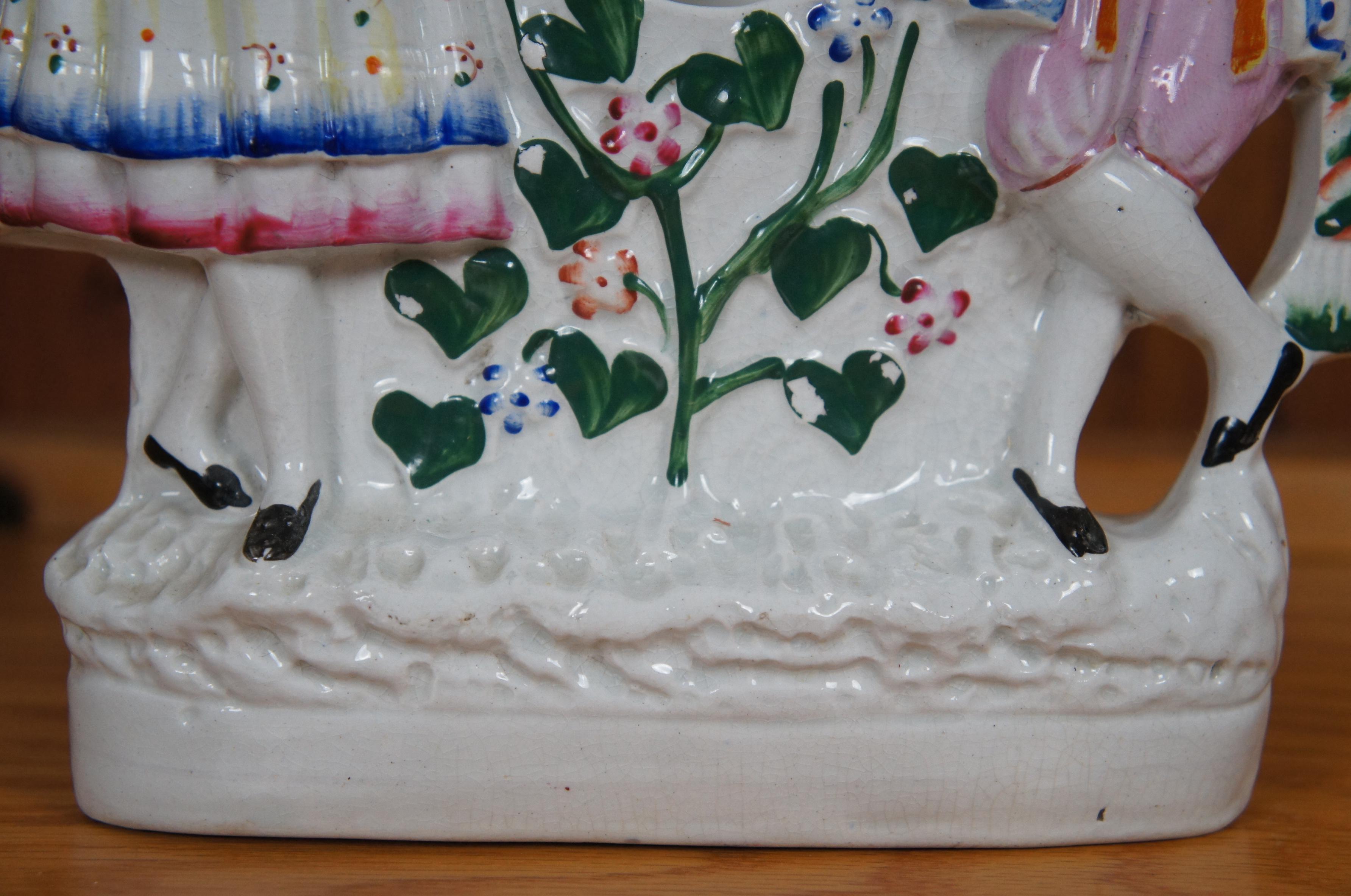 Antique Staffordshire Couple w Peacocks Pocket Watch Holder Figurine 11