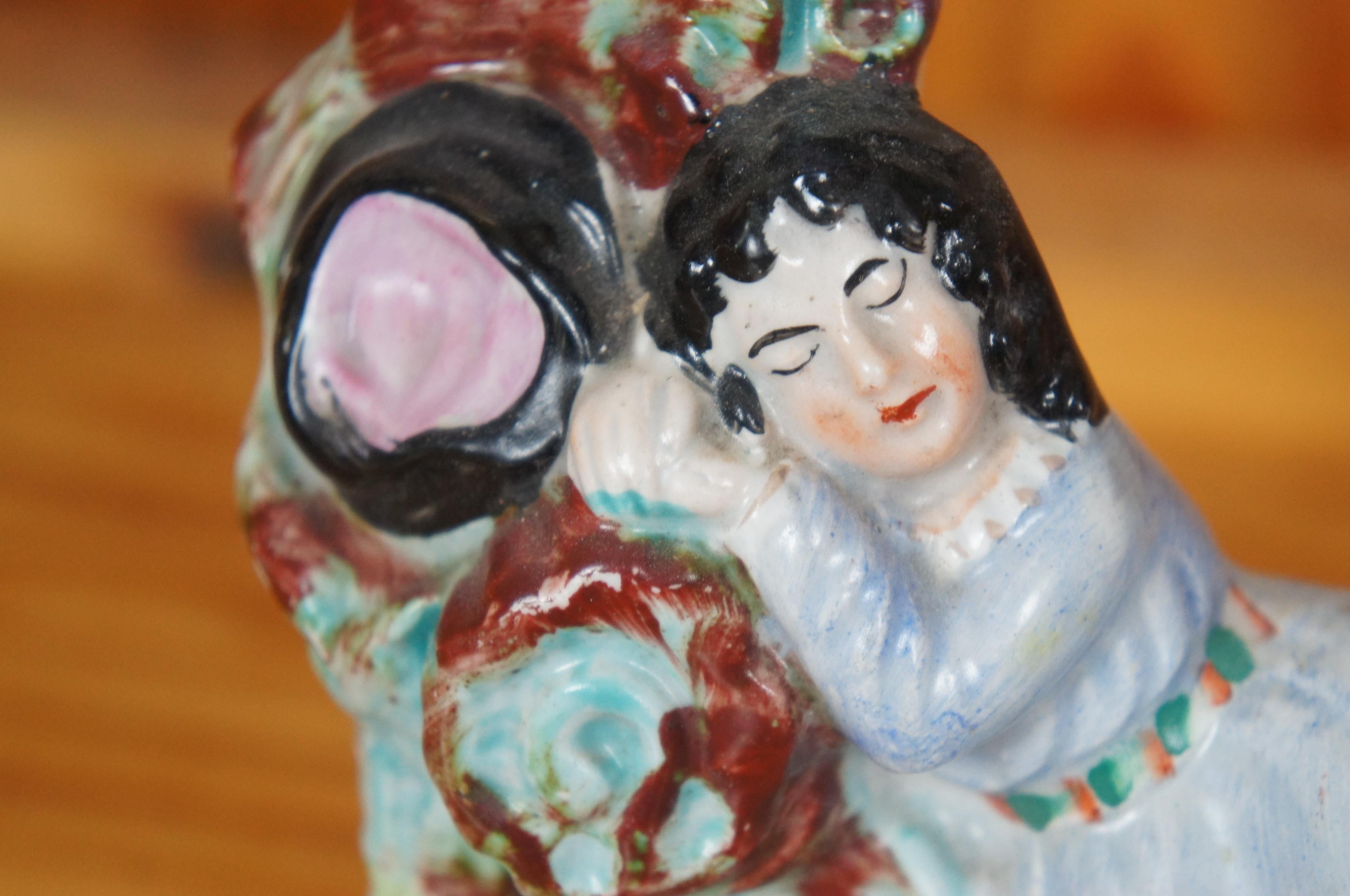 Antique Staffordshire Dog Tray Sleeping Girl Spaniel Flatback Figurine 9