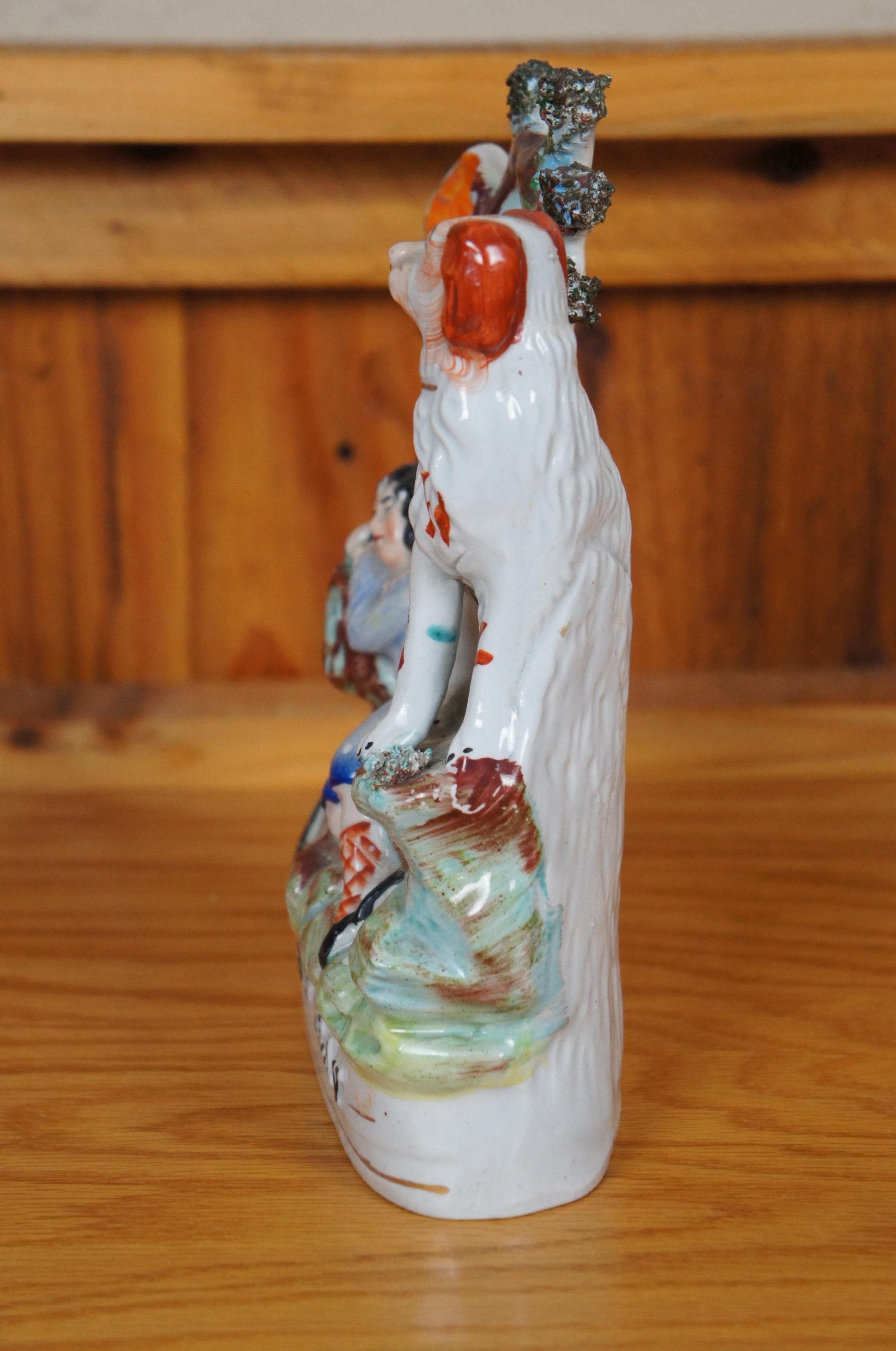 19th Century Antique Staffordshire Dog Tray Sleeping Girl Spaniel Flatback Figurine 9