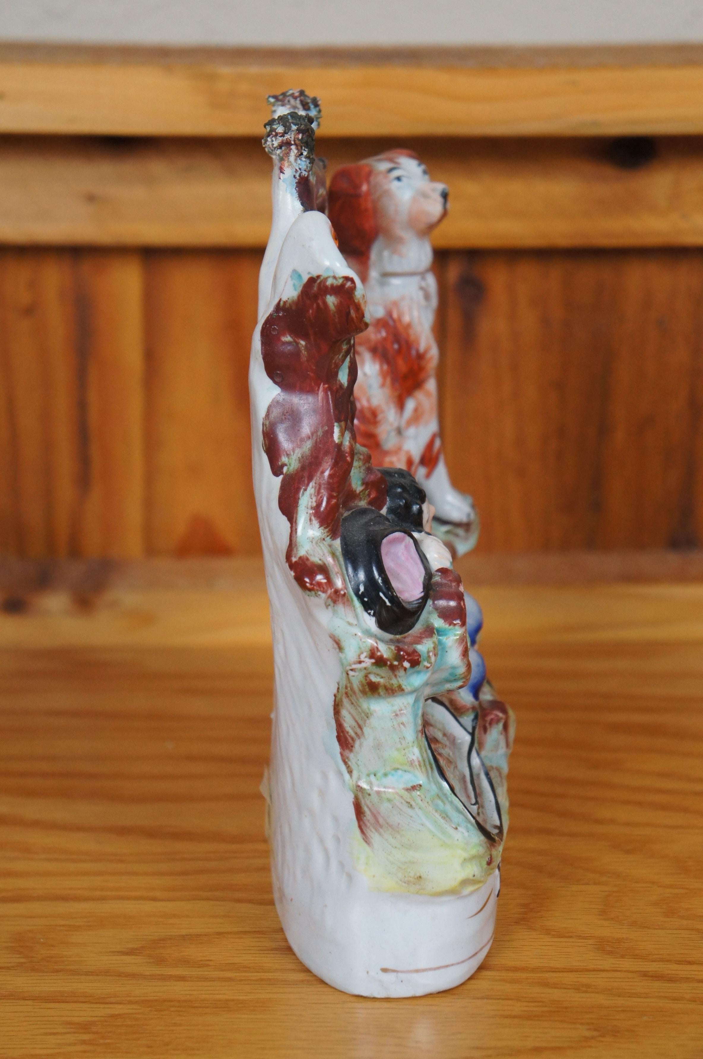 Porcelain Antique Staffordshire Dog Tray Sleeping Girl Spaniel Flatback Figurine 9