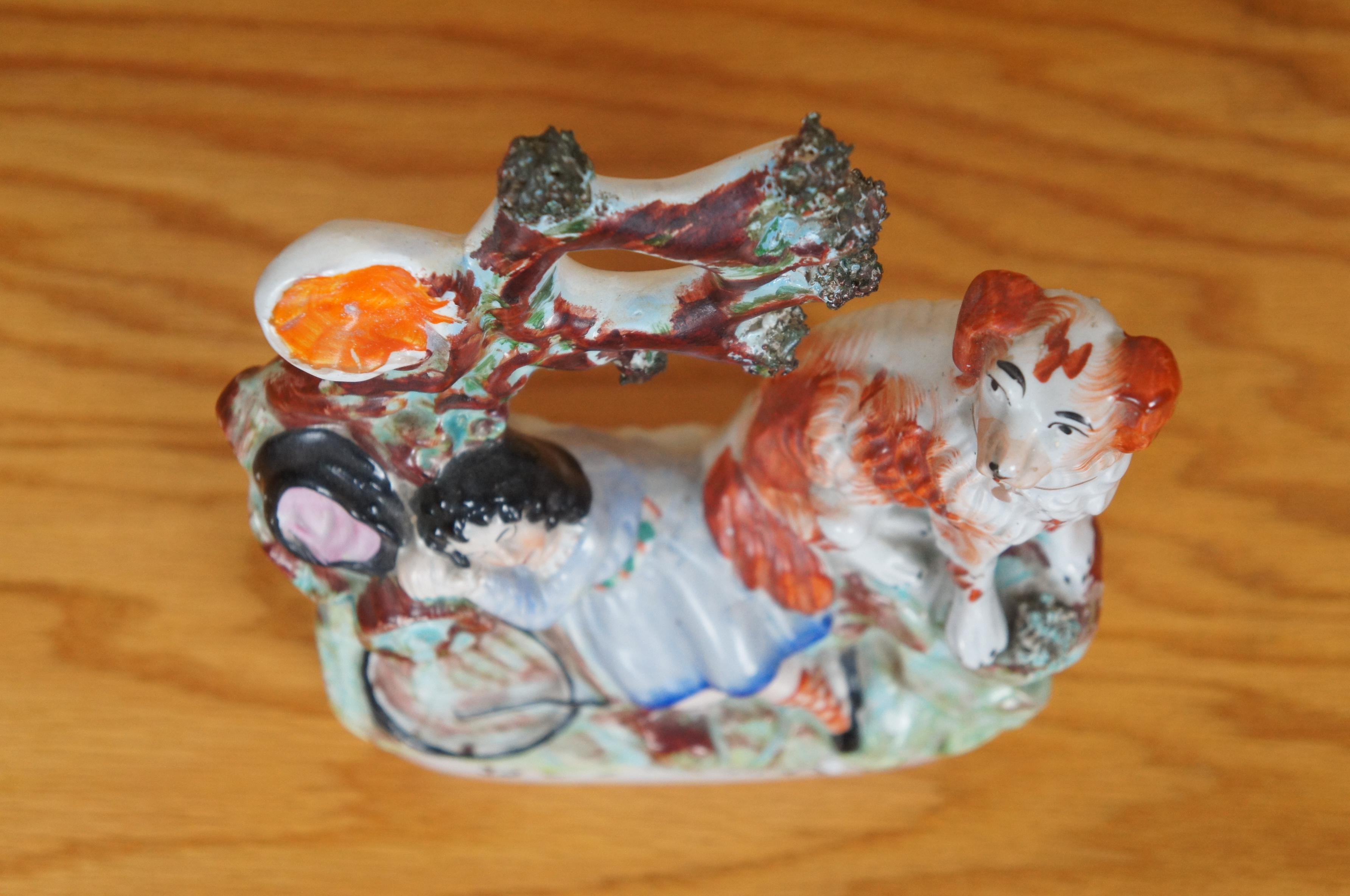 Antique Staffordshire Dog Tray Sleeping Girl Spaniel Flatback Figurine 9