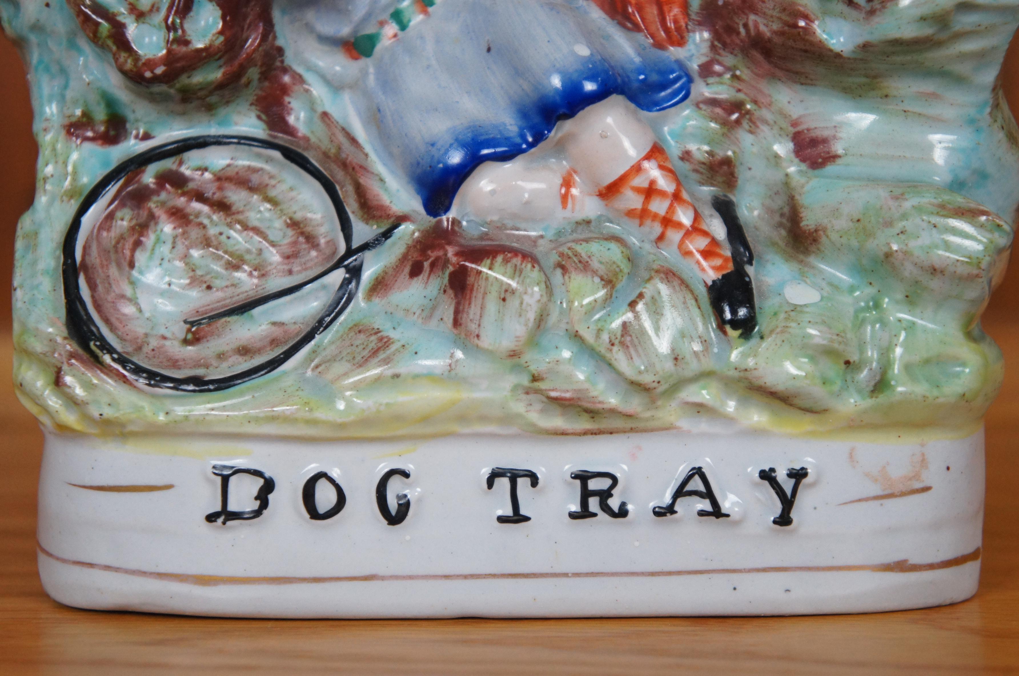 Antique Staffordshire Dog Tray Sleeping Girl Spaniel Flatback Figurine 9
