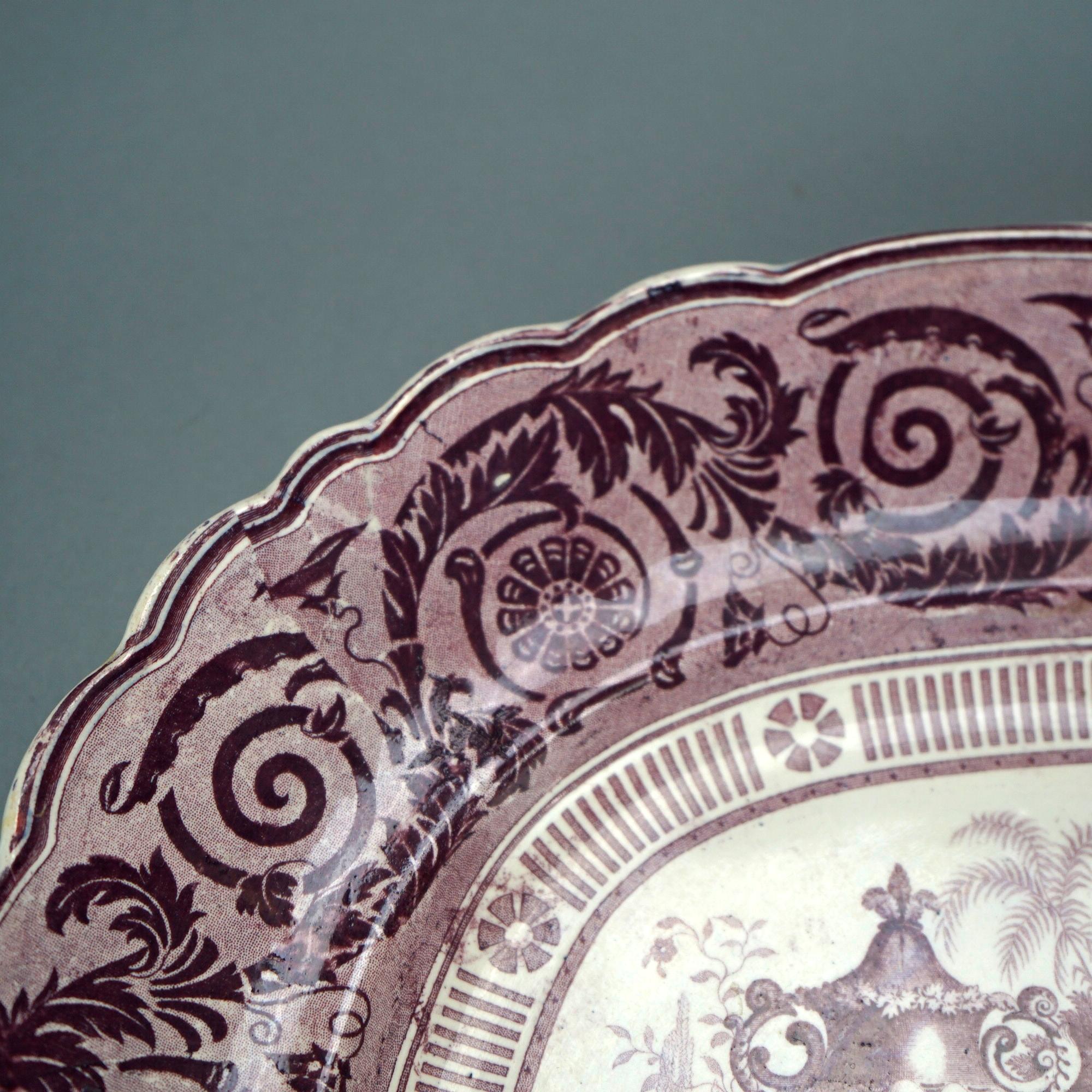 19th Century Antique Staffordshire EW&S Etruscan Vase Mulberry Transferware Platter 19th C
