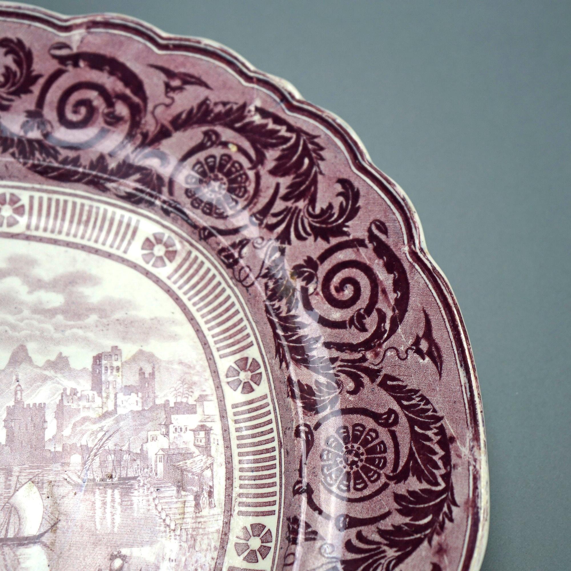 Porcelain Antique Staffordshire EW&S Etruscan Vase Mulberry Transferware Platter 19th C