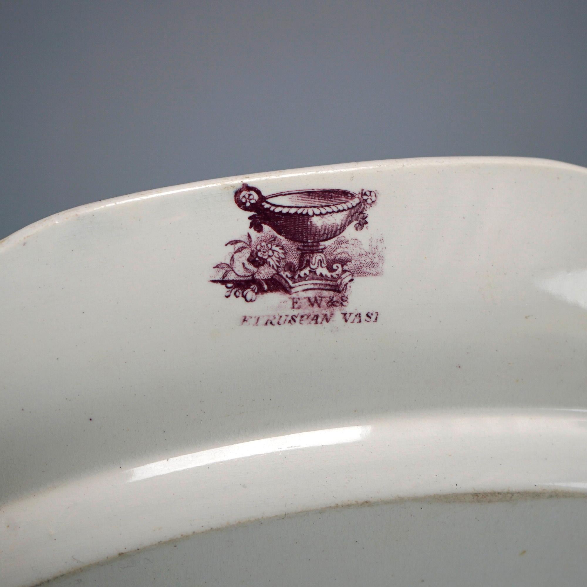 Antique Staffordshire EW&S Etruscan Vase Mulberry Transferware Platter 19th C 4