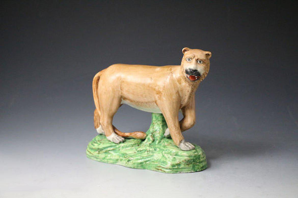 Early 19th Century Antique Staffordshire Figure of a Standing Lioness by Dale & Co For Sale