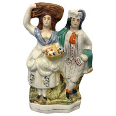 Antique Staffordshire Flatback of a Country Couple Antique Staffordshire Flatback of a Country Couple