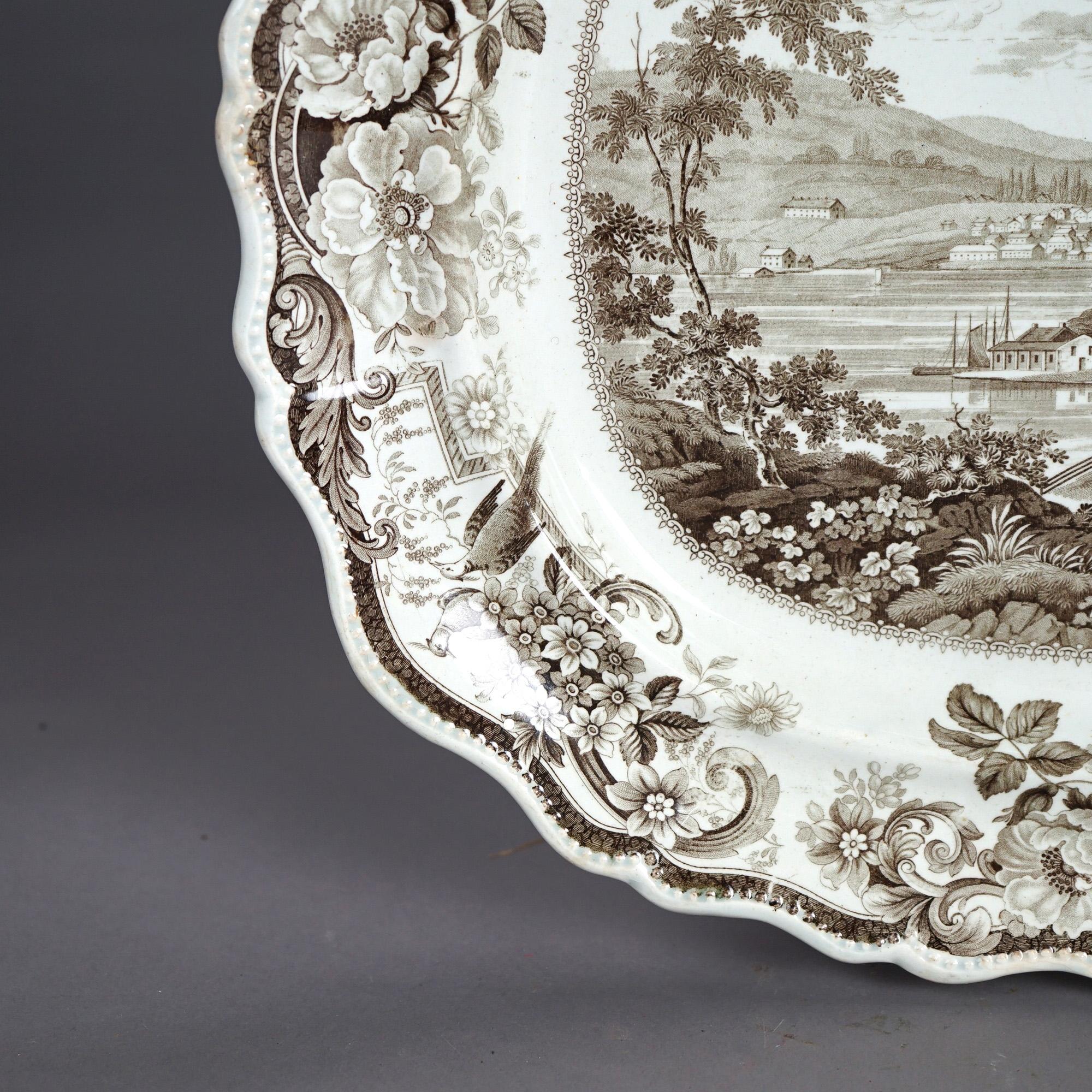 Antique Staffordshire Historical Porcelain Serving Platter, Newburg Hudson C1870 1