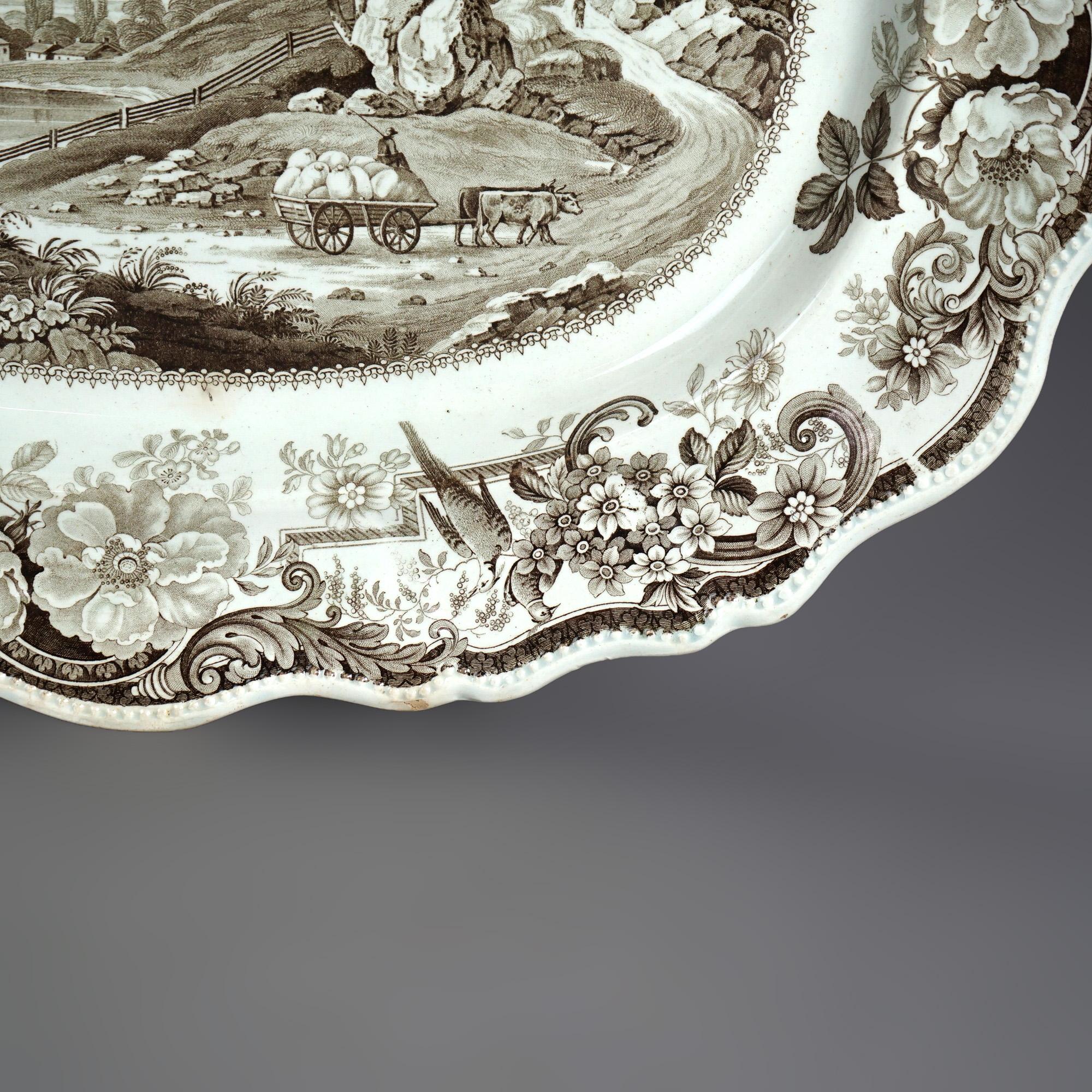 Antique Staffordshire Historical Porcelain Serving Platter, Newburg Hudson C1870 2