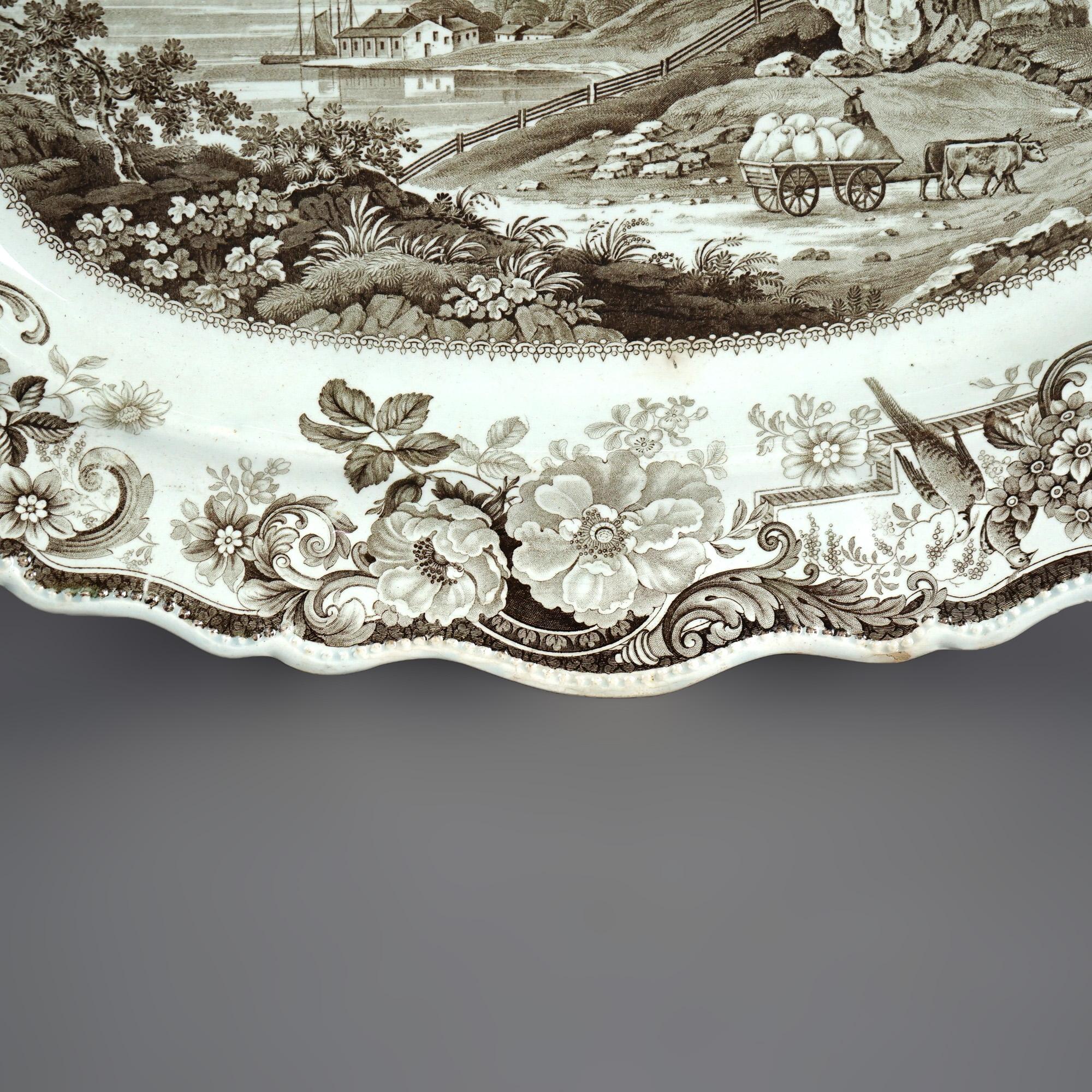 Antique Staffordshire Historical Porcelain Serving Platter, Newburg Hudson C1870 3
