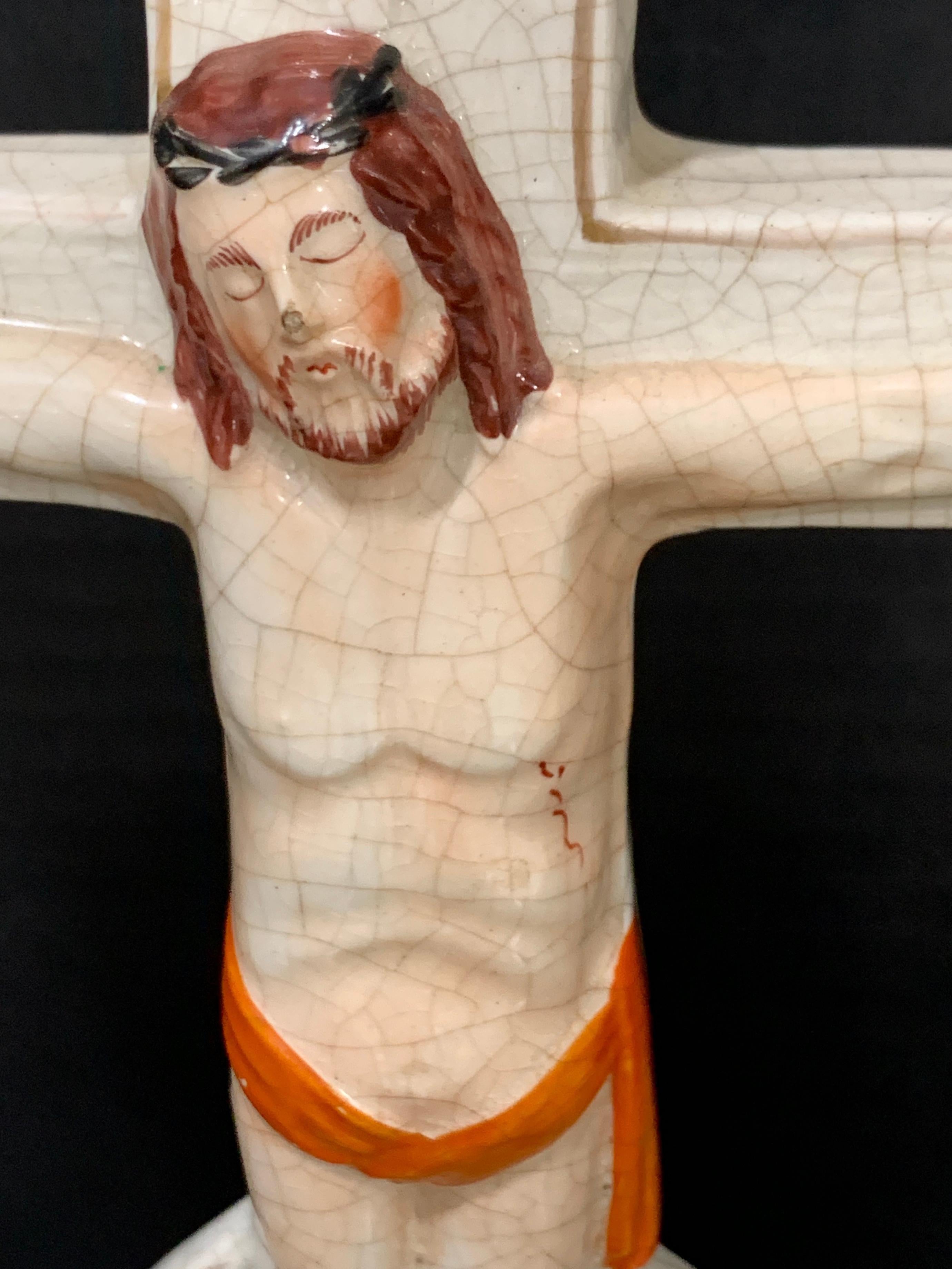 High Victorian Antique Staffordshire Holy Water Font, Christ on the Cross