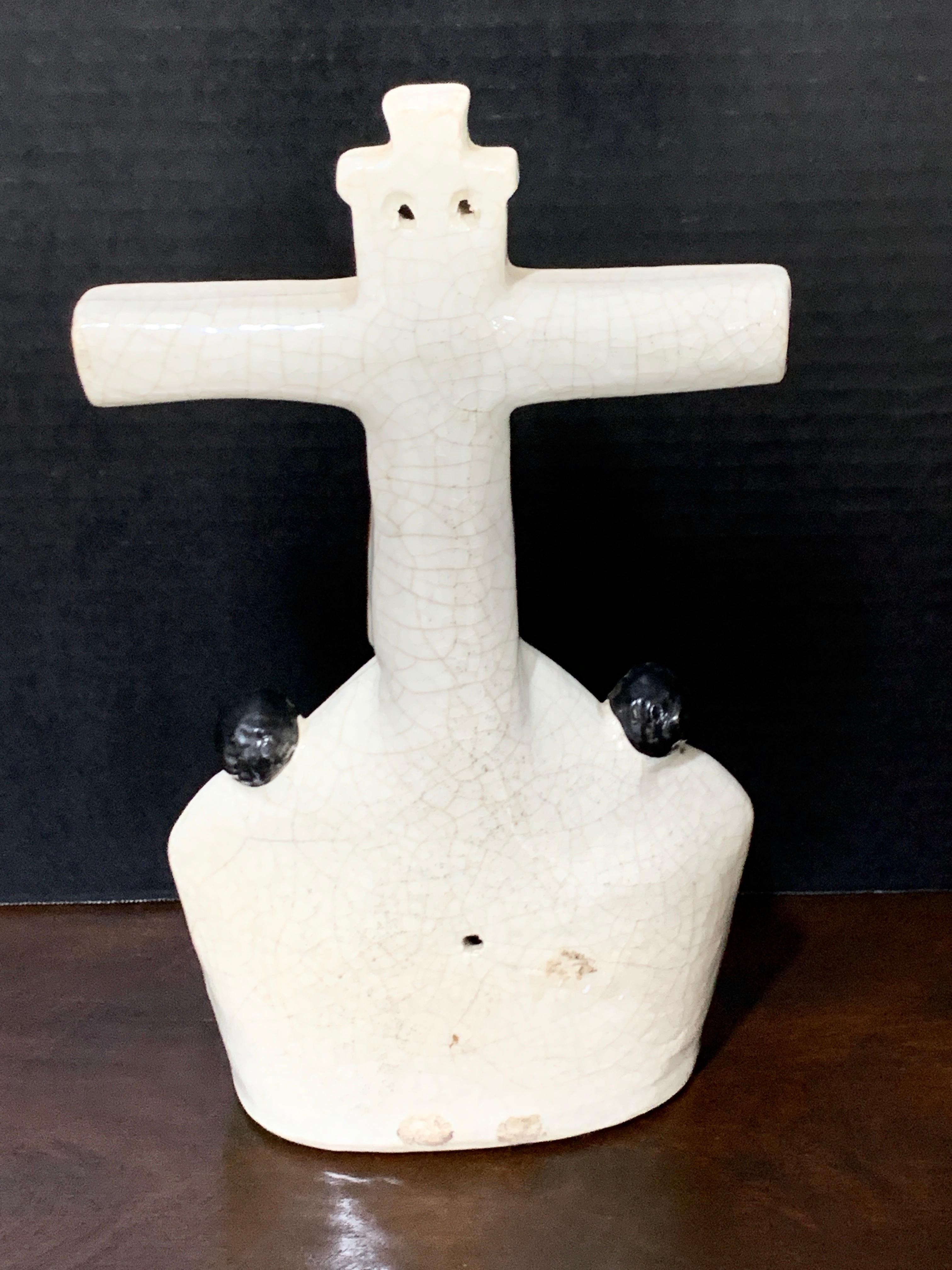 Pottery Antique Staffordshire Holy Water Font, Christ on the Cross