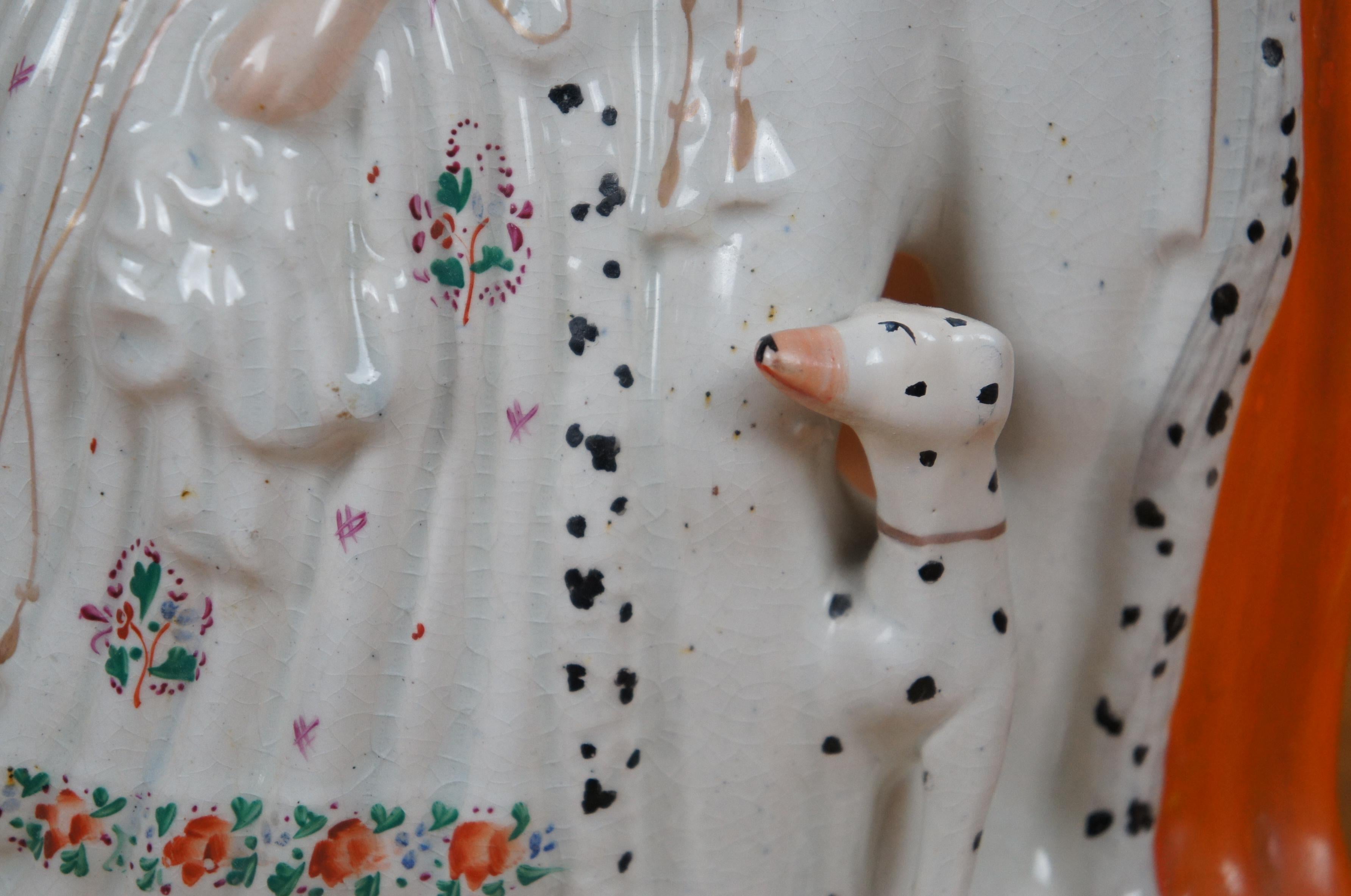 Antiquités Staffordshire Roi et Reine de Sardaigne avec chien dalmatien Figurine 13