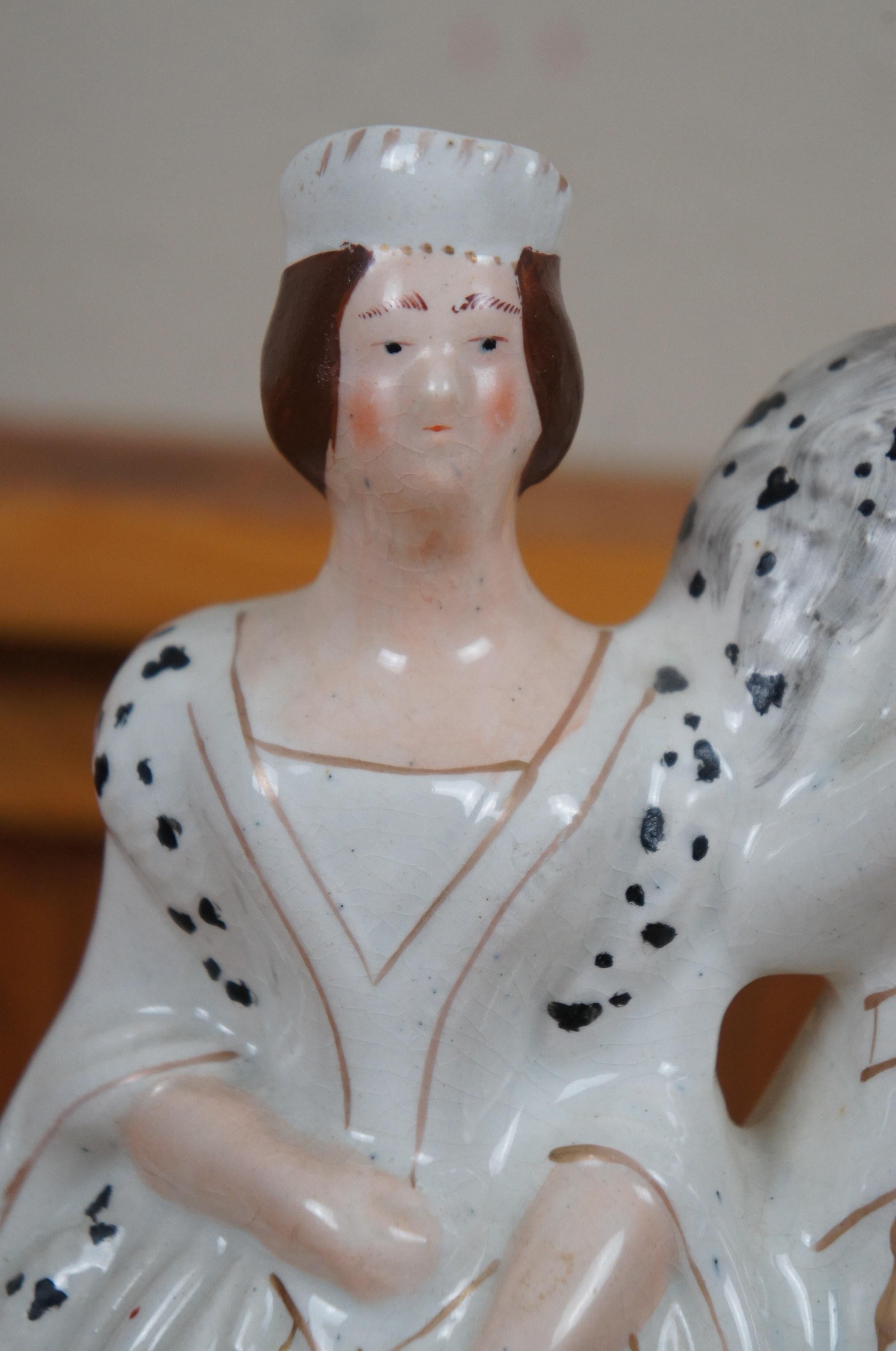 Antiquités Staffordshire Roi et Reine de Sardaigne avec chien dalmatien Figurine 13