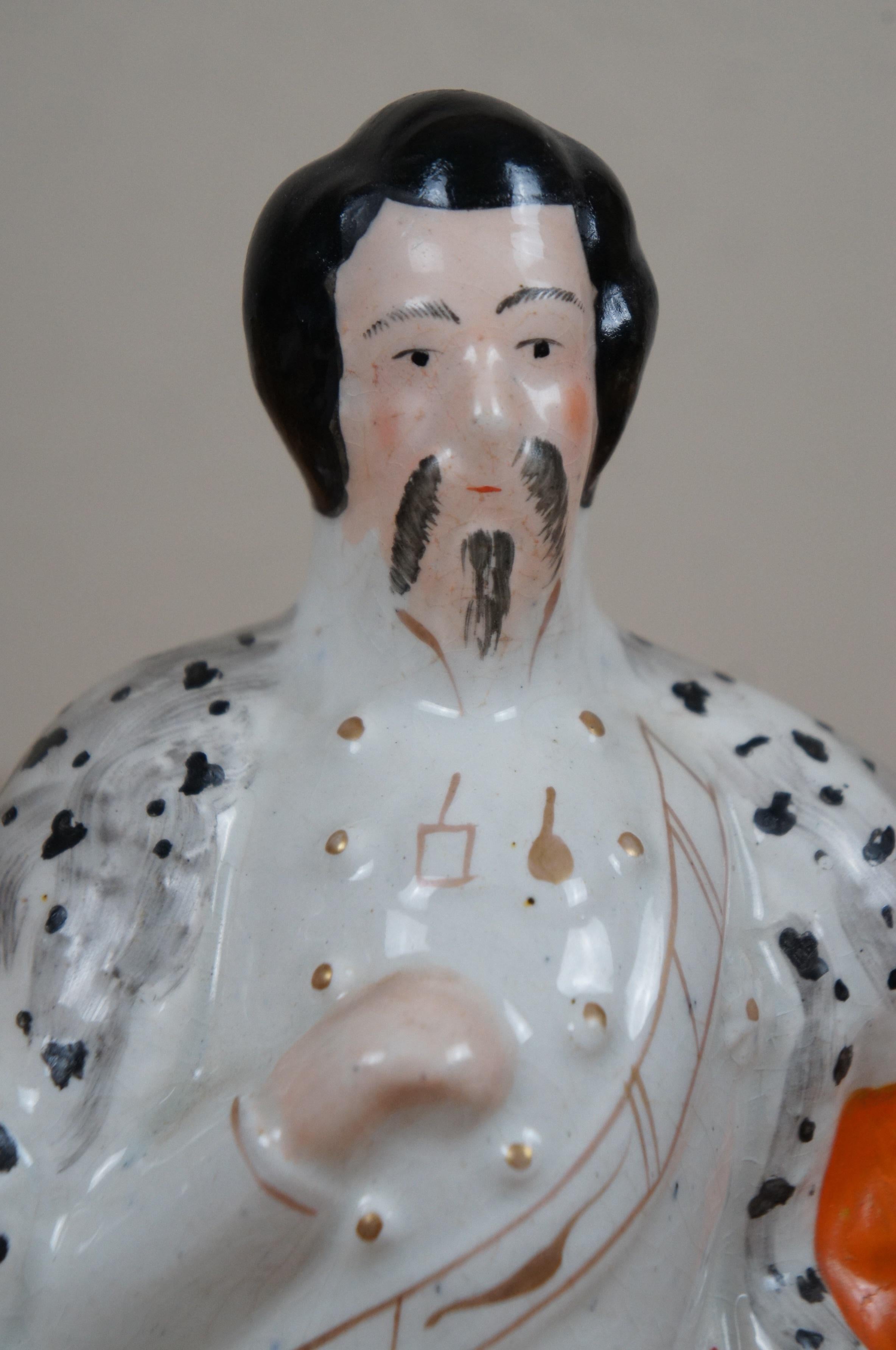Antiquités Staffordshire Roi et Reine de Sardaigne avec chien dalmatien Figurine 13