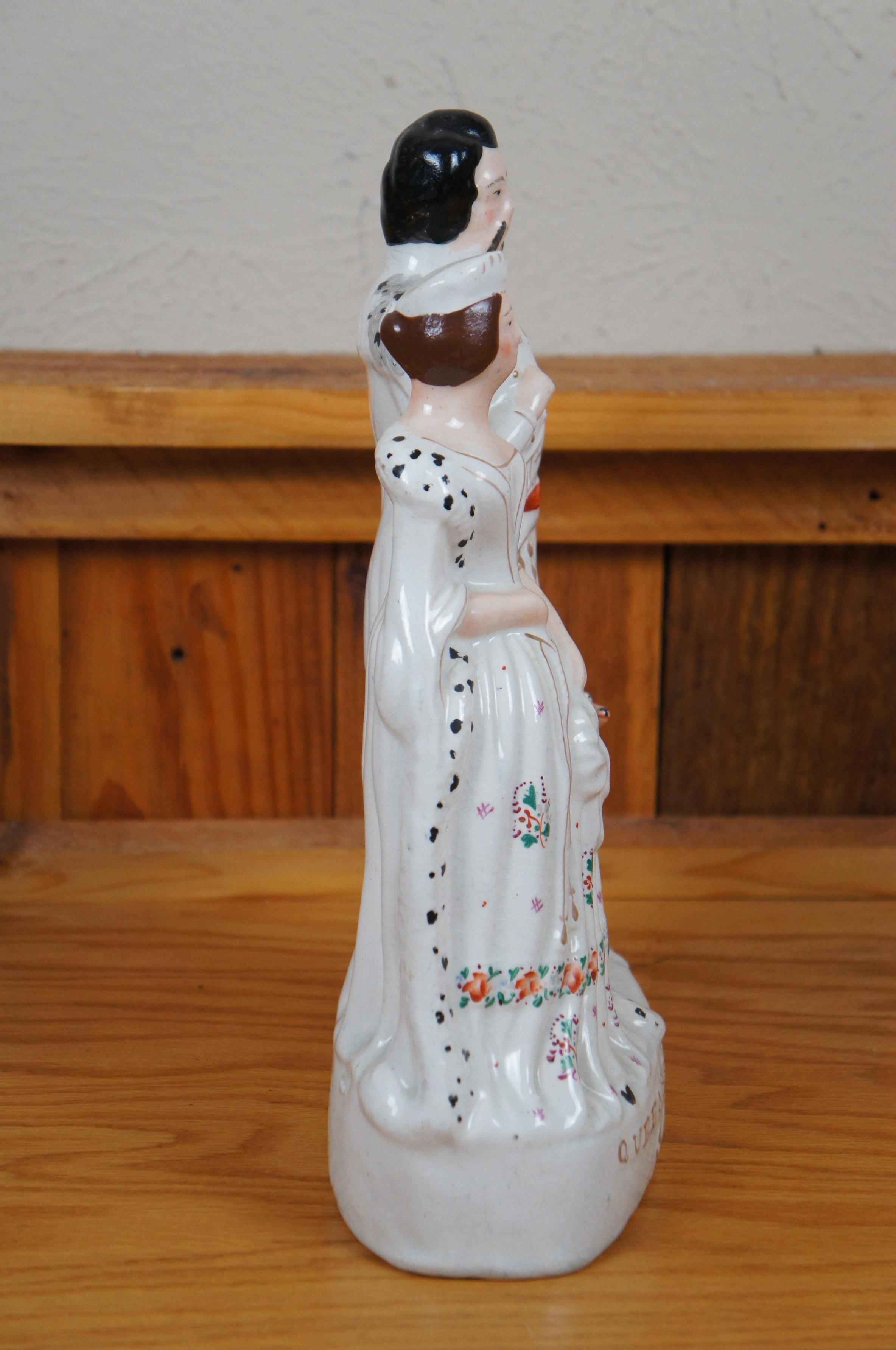 XIXe siècle Antiquités Staffordshire Roi et Reine de Sardaigne avec chien dalmatien Figurine 13