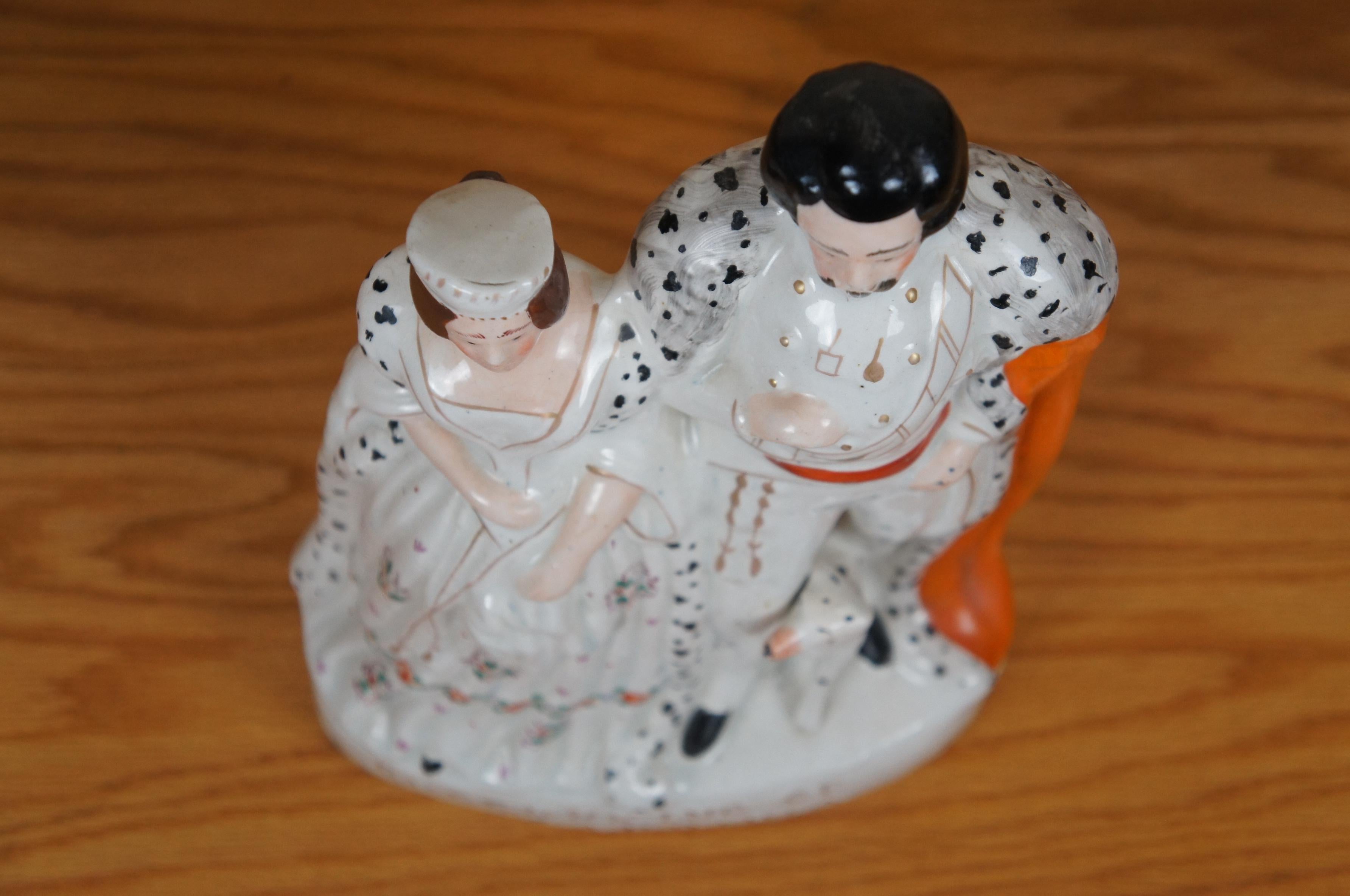Antiquités Staffordshire Roi et Reine de Sardaigne avec chien dalmatien Figurine 13