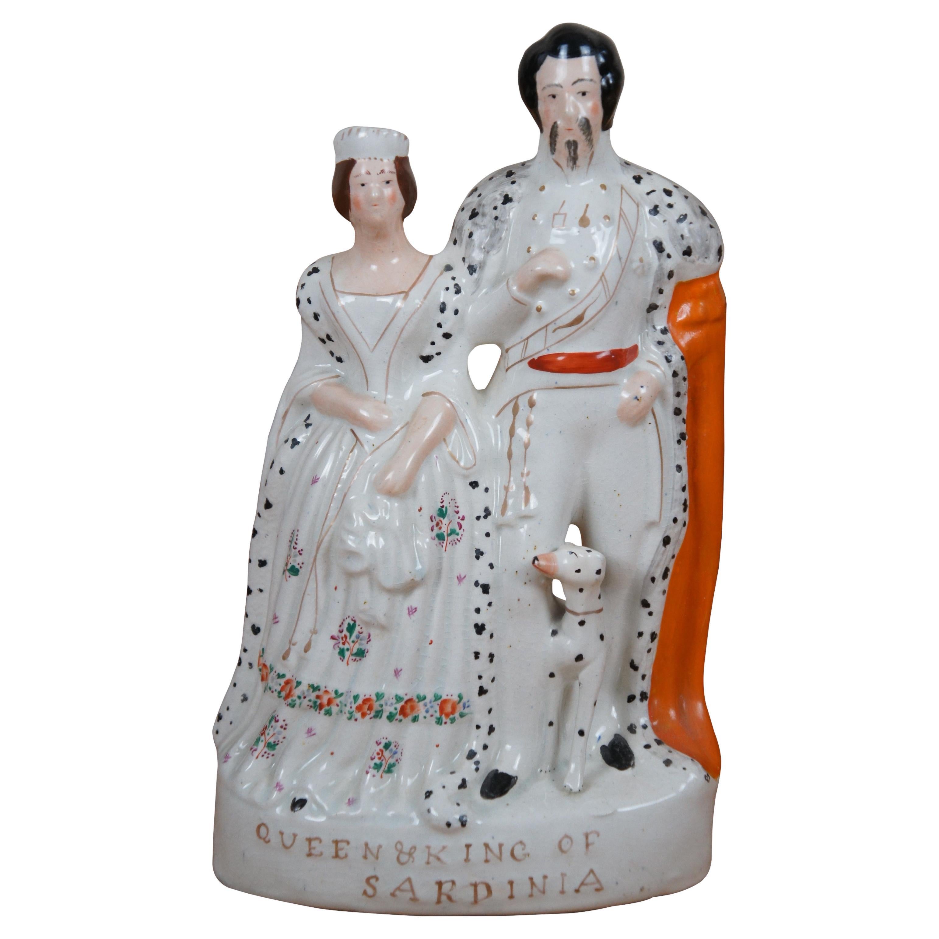 Antique Staffordshire King & Queen of Sardinia w Dalmation Dog Figurine 13"